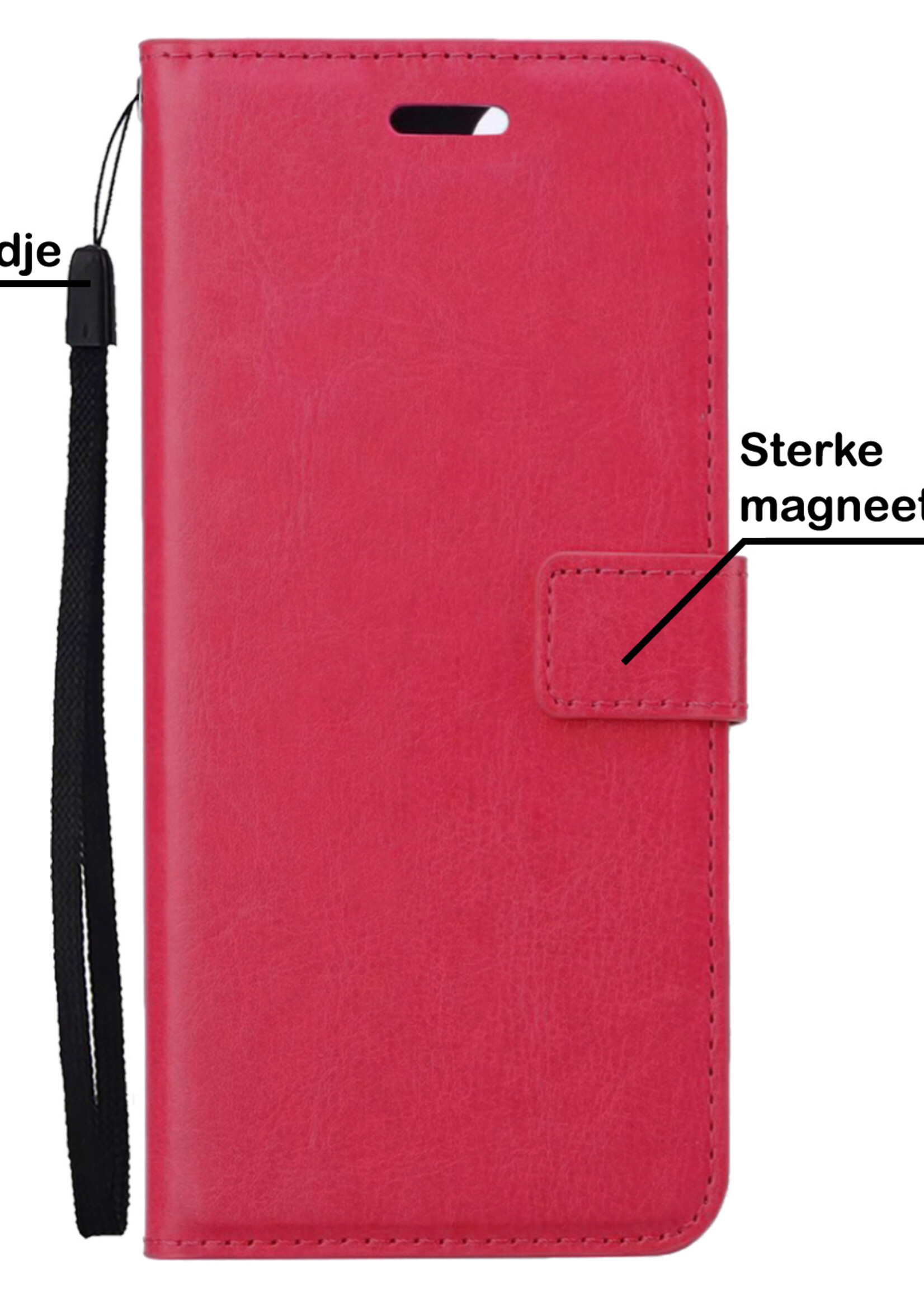 BTH Hoesje Geschikt voor Samsung S22 Plus Hoesje Book Case Hoes Portemonnee Cover Walletcase Met 2x Screenprotector - Hoes Geschikt voor Samsung Galaxy S22 Plus Hoes Bookcase Hoesje - Donkerroze