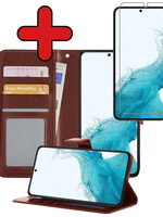 BTH BTH Samsung Galaxy S22 Ultra Hoesje Bookcase Bruin Met Screenprotector