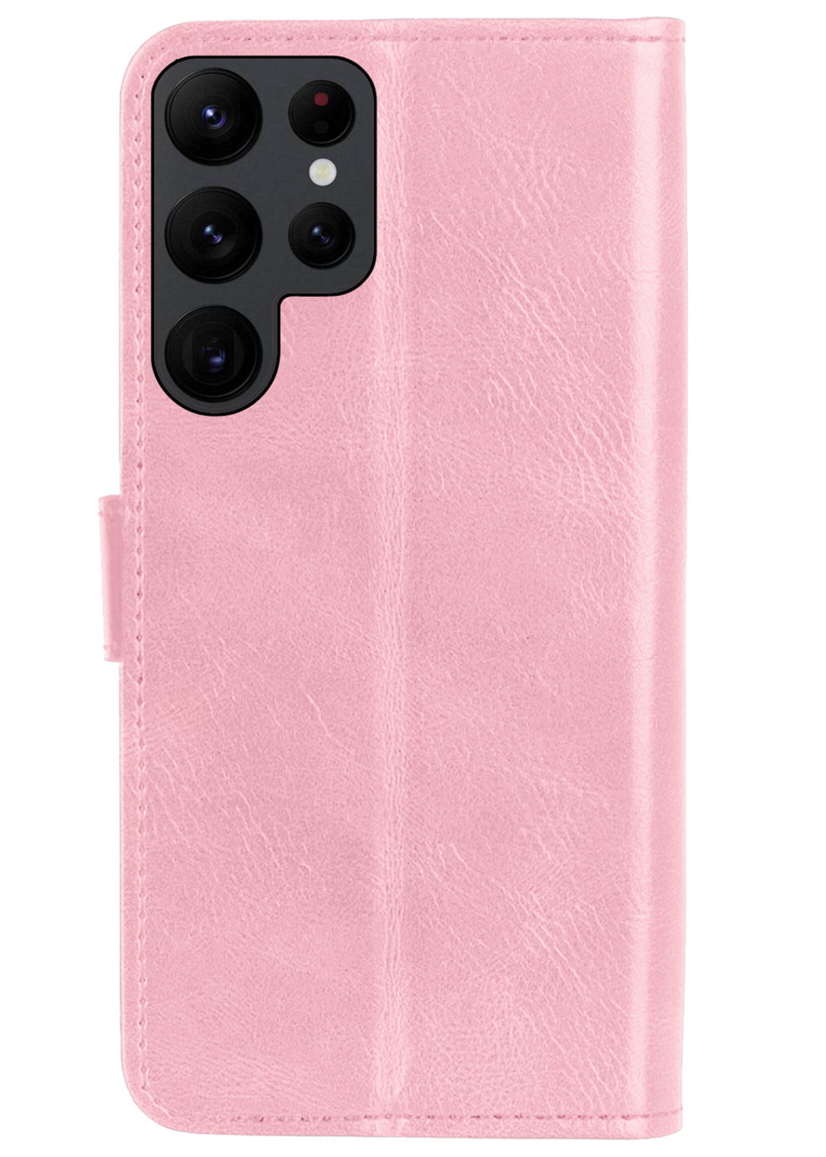 BTH Hoesje Geschikt voor Samsung S22 Ultra Hoesje Book Case Hoes Portemonnee Cover Walletcase Met Screenprotector - Hoes Geschikt voor Samsung Galaxy S22 Ultra Hoes Bookcase Hoesje - Lichtroze