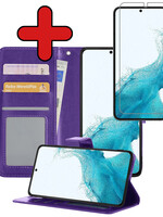 BTH BTH Samsung Galaxy S22 Ultra Hoesje Bookcase Paars Met Screenprotector