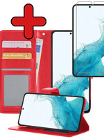BTH BTH Samsung Galaxy S22 Ultra Hoesje Bookcase Rood Met Screenprotector