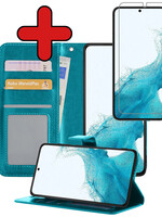 BTH BTH Samsung Galaxy S22 Ultra Hoesje Bookcase Turquoise Met Screenprotector