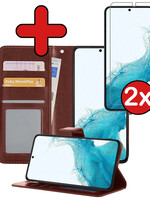 BTH BTH Samsung Galaxy S22 Ultra Hoesje Bookcase Bruin Met 2x Screenprotector