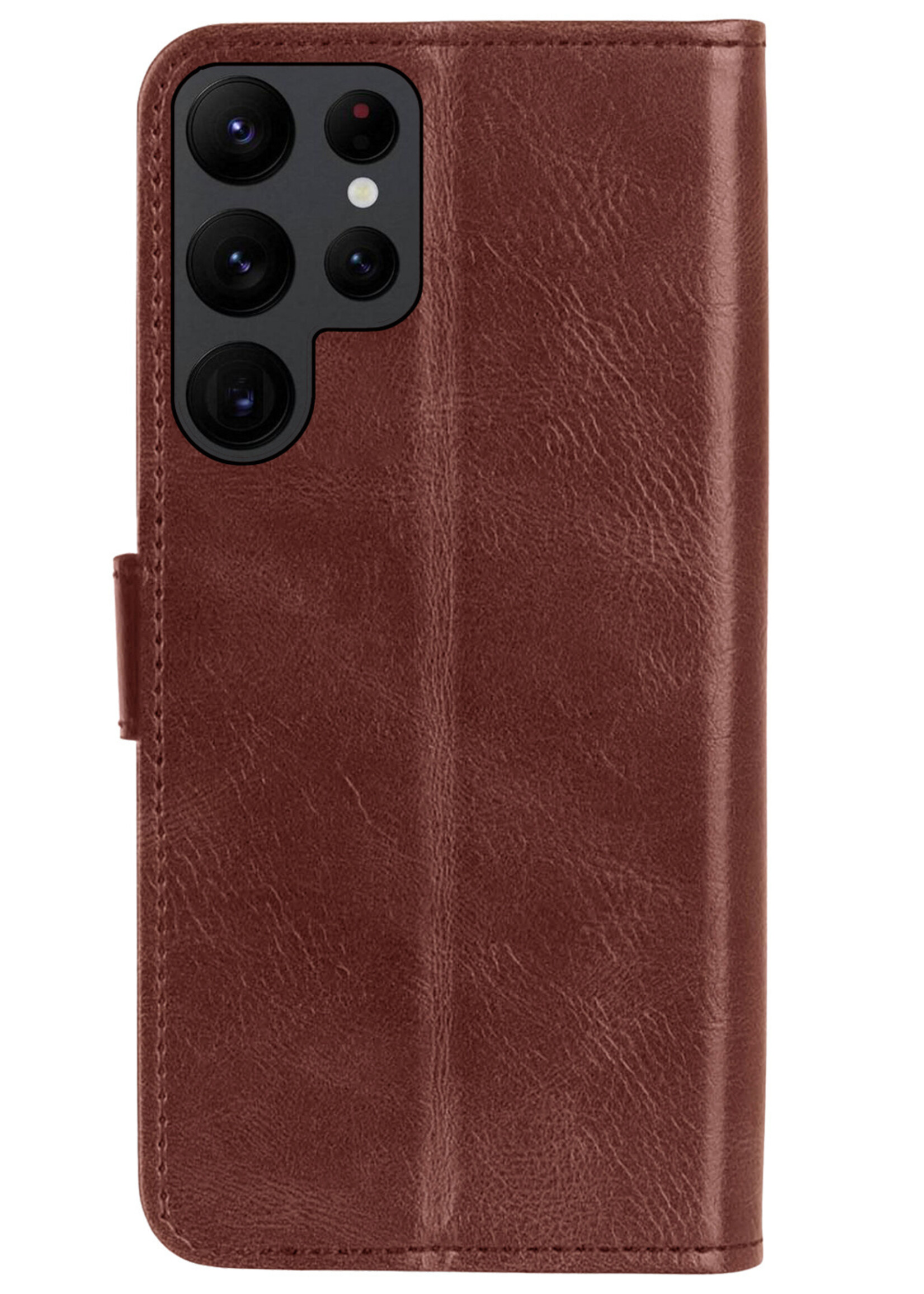 BTH Hoesje Geschikt voor Samsung S22 Ultra Hoesje Book Case Hoes Portemonnee Cover Walletcase Met 2x Screenprotector - Hoes Geschikt voor Samsung Galaxy S22 Ultra Hoes Bookcase Hoesje - Bruin