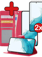 BTH BTH Samsung Galaxy S22 Ultra Hoesje Bookcase Donkerroze Met 2x Screenprotector