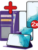 BTH BTH Samsung Galaxy S22 Ultra Hoesje Bookcase Paars Met 2x Screenprotector