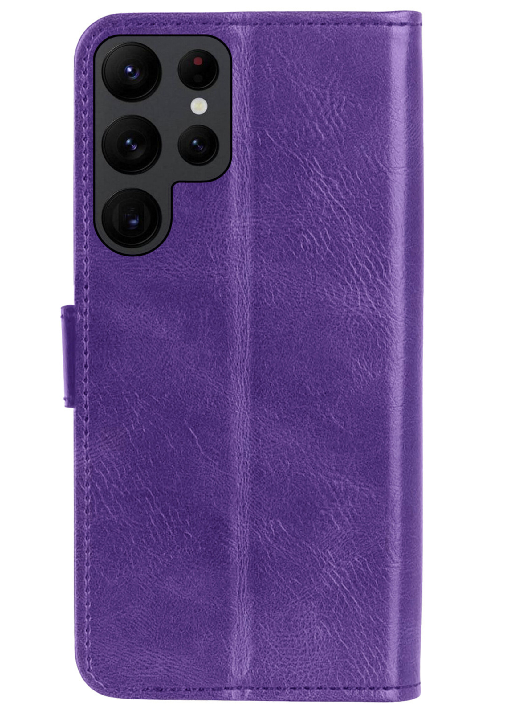 BTH Hoesje Geschikt voor Samsung S22 Ultra Hoesje Book Case Hoes Portemonnee Cover Walletcase Met 2x Screenprotector - Hoes Geschikt voor Samsung Galaxy S22 Ultra Hoes Bookcase Hoesje - Paars