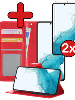 BTH BTH Samsung Galaxy S22 Ultra Hoesje Bookcase Rood Met 2x Screenprotector