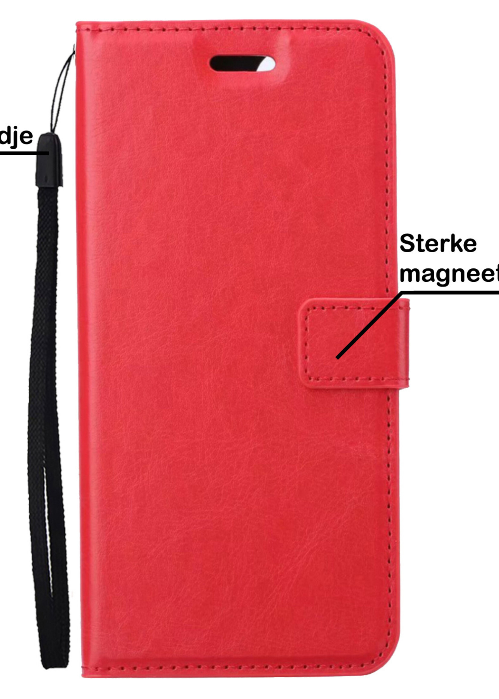 BTH Hoesje Geschikt voor Samsung S22 Ultra Hoesje Book Case Hoes Portemonnee Cover Walletcase Met 2x Screenprotector - Hoes Geschikt voor Samsung Galaxy S22 Ultra Hoes Bookcase Hoesje - Rood