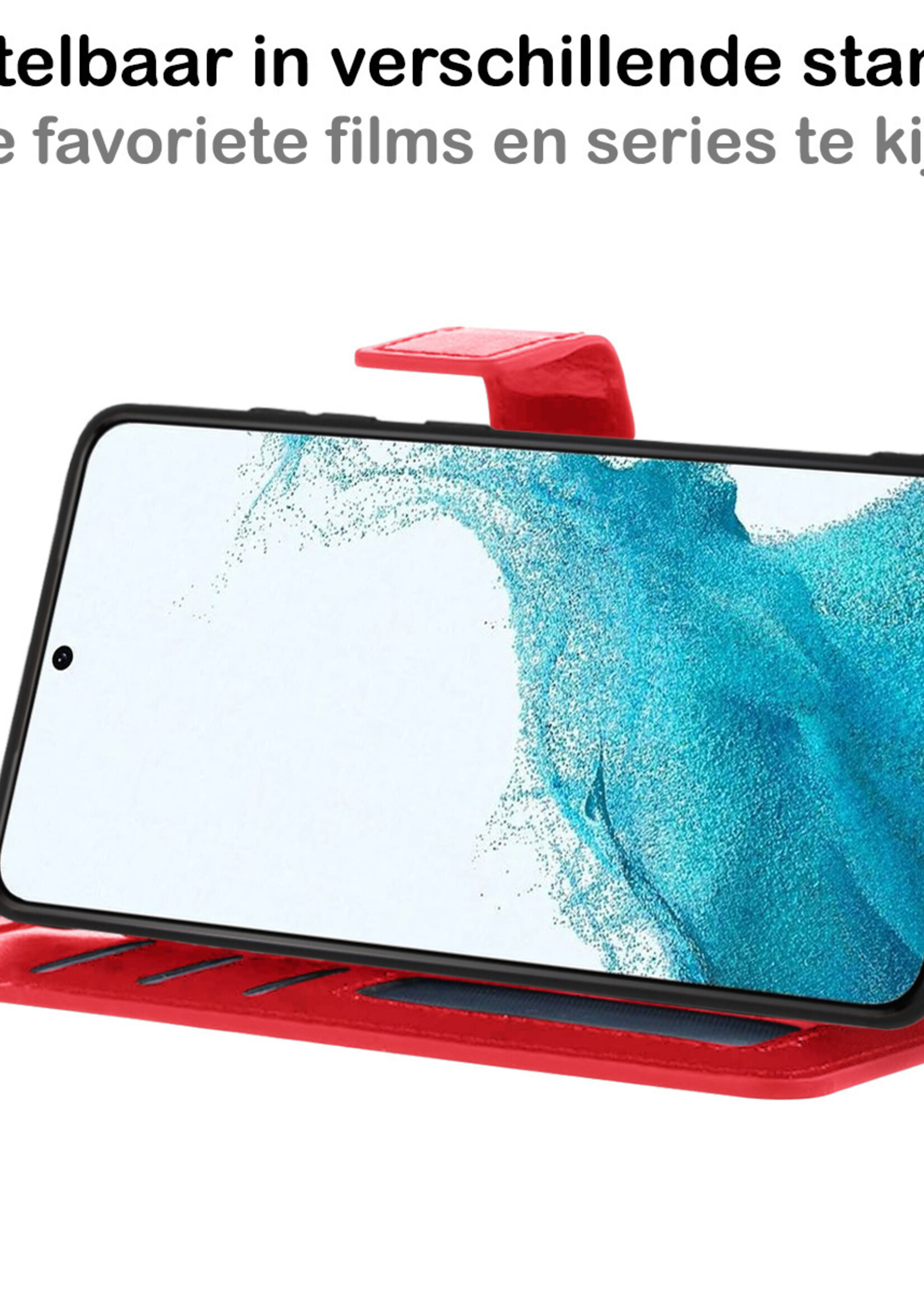 BTH Hoesje Geschikt voor Samsung S22 Ultra Hoesje Book Case Hoes Portemonnee Cover Walletcase Met 2x Screenprotector - Hoes Geschikt voor Samsung Galaxy S22 Ultra Hoes Bookcase Hoesje - Rood