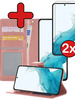 BTH BTH Samsung Galaxy S22 Ultra Hoesje Bookcase Rose goud Met 2x Screenprotector