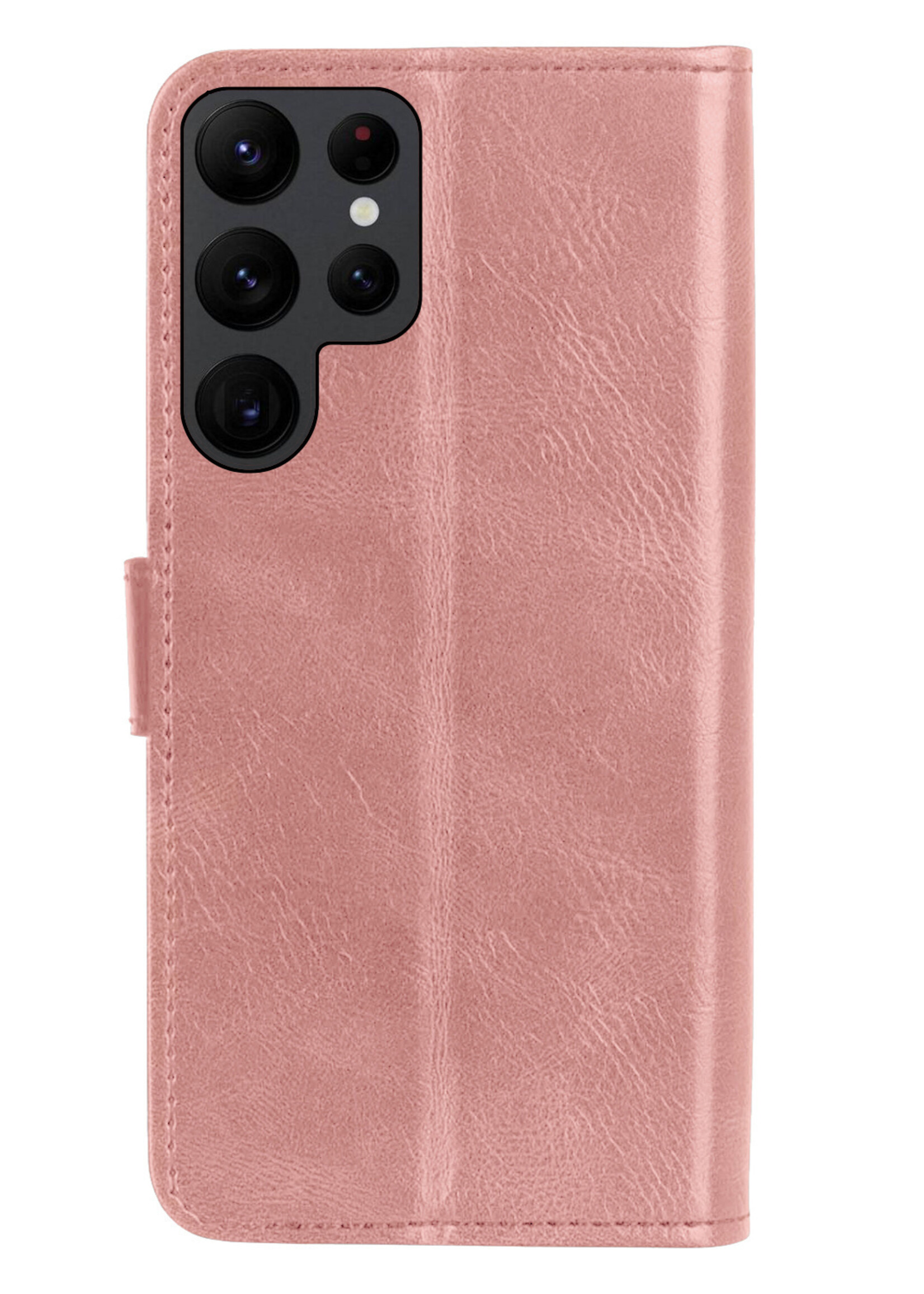 BTH Hoesje Geschikt voor Samsung S22 Ultra Hoesje Book Case Hoes Portemonnee Cover Walletcase Met 2x Screenprotector - Hoes Geschikt voor Samsung Galaxy S22 Ultra Hoes Bookcase Hoesje - Rosé goud