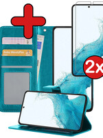 BTH BTH Samsung Galaxy S22 Ultra Hoesje Bookcase Turquoise Met 2x Screenprotector