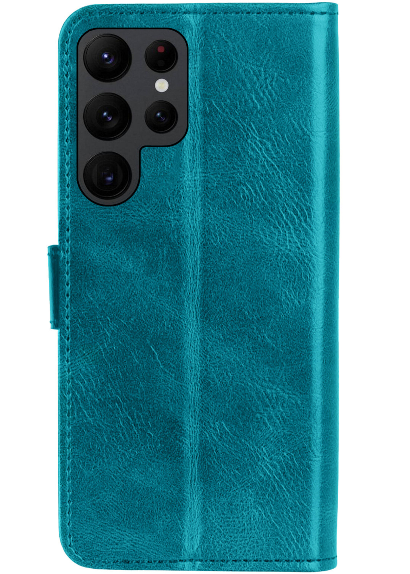 BTH Hoesje Geschikt voor Samsung S22 Ultra Hoesje Book Case Hoes Portemonnee Cover Walletcase Met 2x Screenprotector - Hoes Geschikt voor Samsung Galaxy S22 Ultra Hoes Bookcase Hoesje - Turquoise