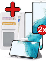 BTH BTH Samsung Galaxy S22 Ultra Hoesje Bookcase Wit Met 2x Screenprotector