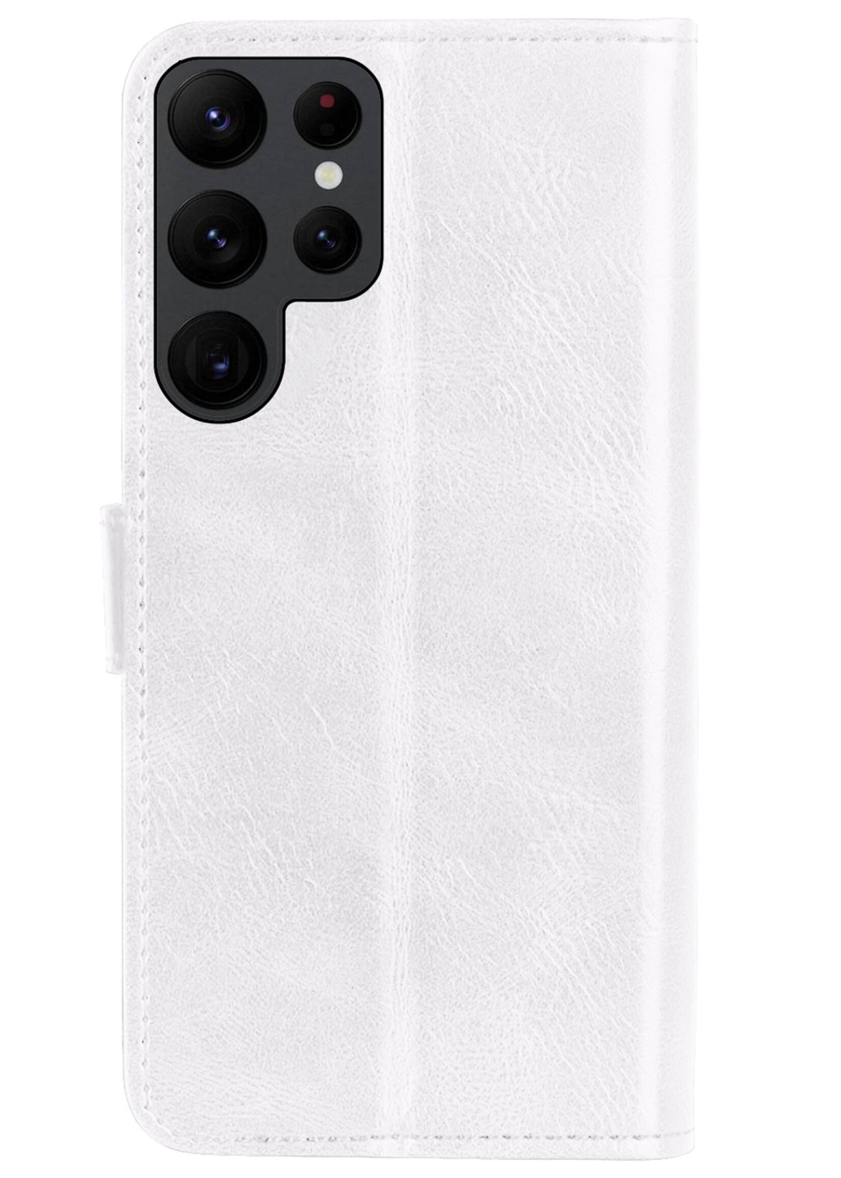 BTH Hoesje Geschikt voor Samsung S22 Ultra Hoesje Book Case Hoes Portemonnee Cover Walletcase Met 2x Screenprotector - Hoes Geschikt voor Samsung Galaxy S22 Ultra Hoes Bookcase Hoesje - Wit