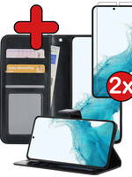 BTH BTH Samsung Galaxy S22 Ultra Hoesje Bookcase Zwart Met 2x Screenprotector
