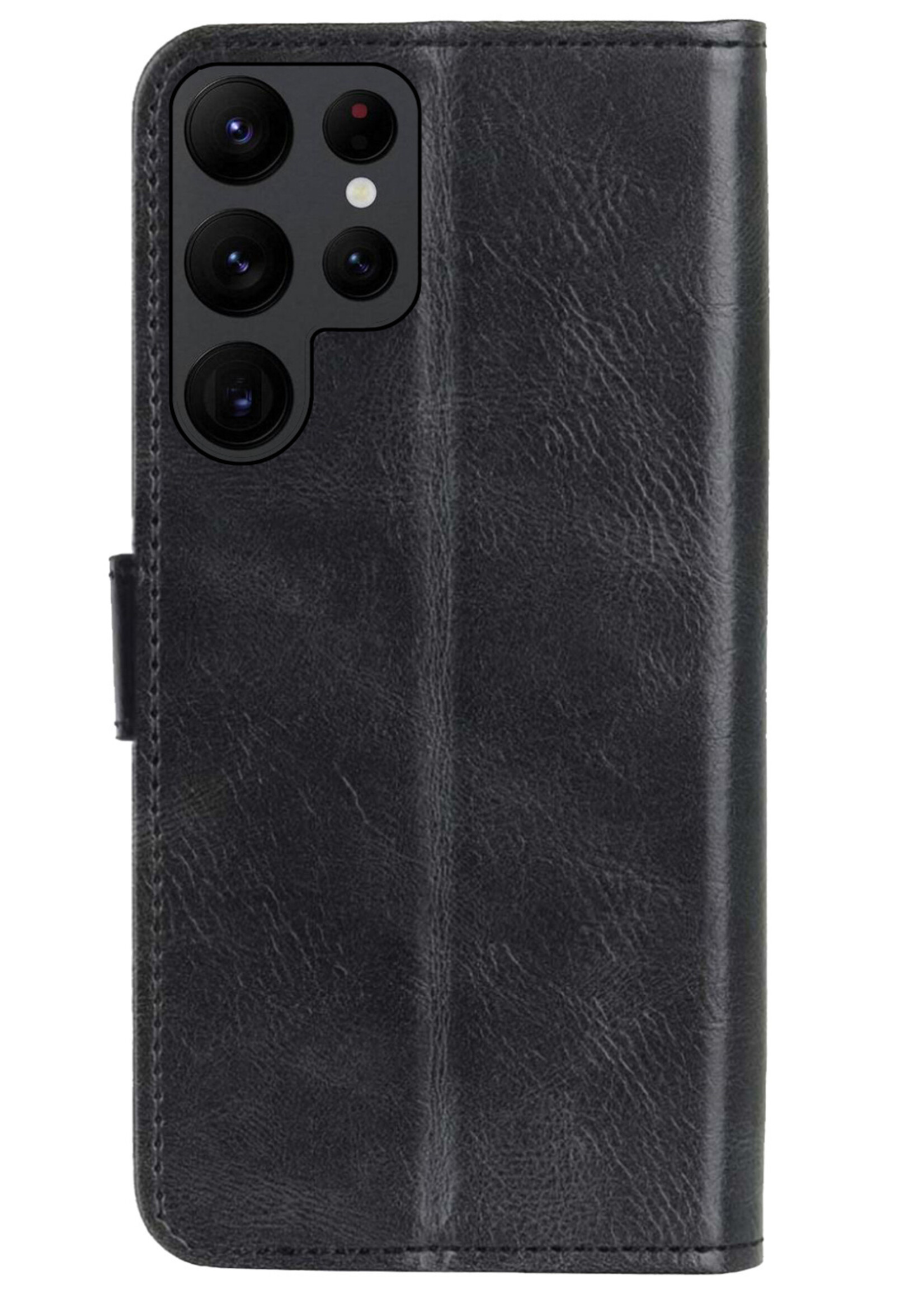 BTH Hoesje Geschikt voor Samsung S22 Ultra Hoesje Book Case Hoes Portemonnee Cover Walletcase Met 2x Screenprotector - Hoes Geschikt voor Samsung Galaxy S22 Ultra Hoes Bookcase Hoesje - Zwart