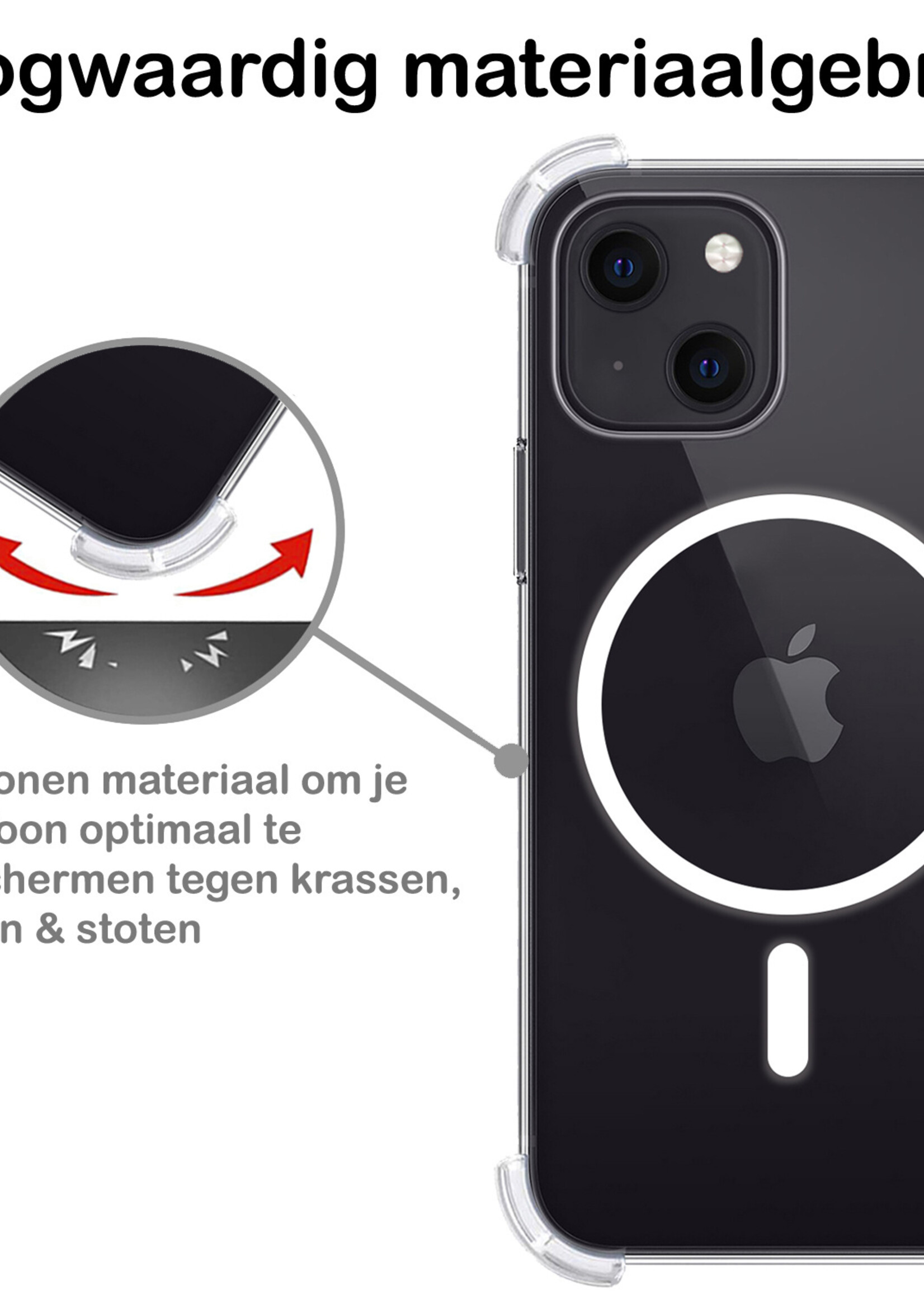 BTH Hoesje Geschikt voor iPhone 13 Hoesje Geschikt voor Magsafe Hoesje Shock Proof Cover - Hoes Geschikt voor iPhone 13 Hoesje Magsafe Case Shockproof - Transparant - 2 PACK