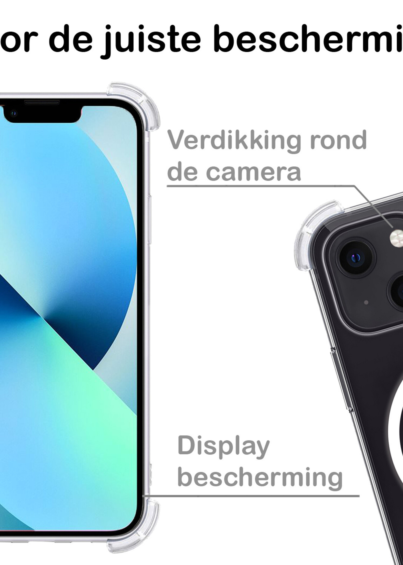 BTH Hoesje Geschikt voor iPhone 13 Hoesje Geschikt voor Magsafe Hoesje Shock Proof Cover - Hoes Geschikt voor iPhone 13 Hoesje Magsafe Case Shockproof - Transparant - 2 PACK