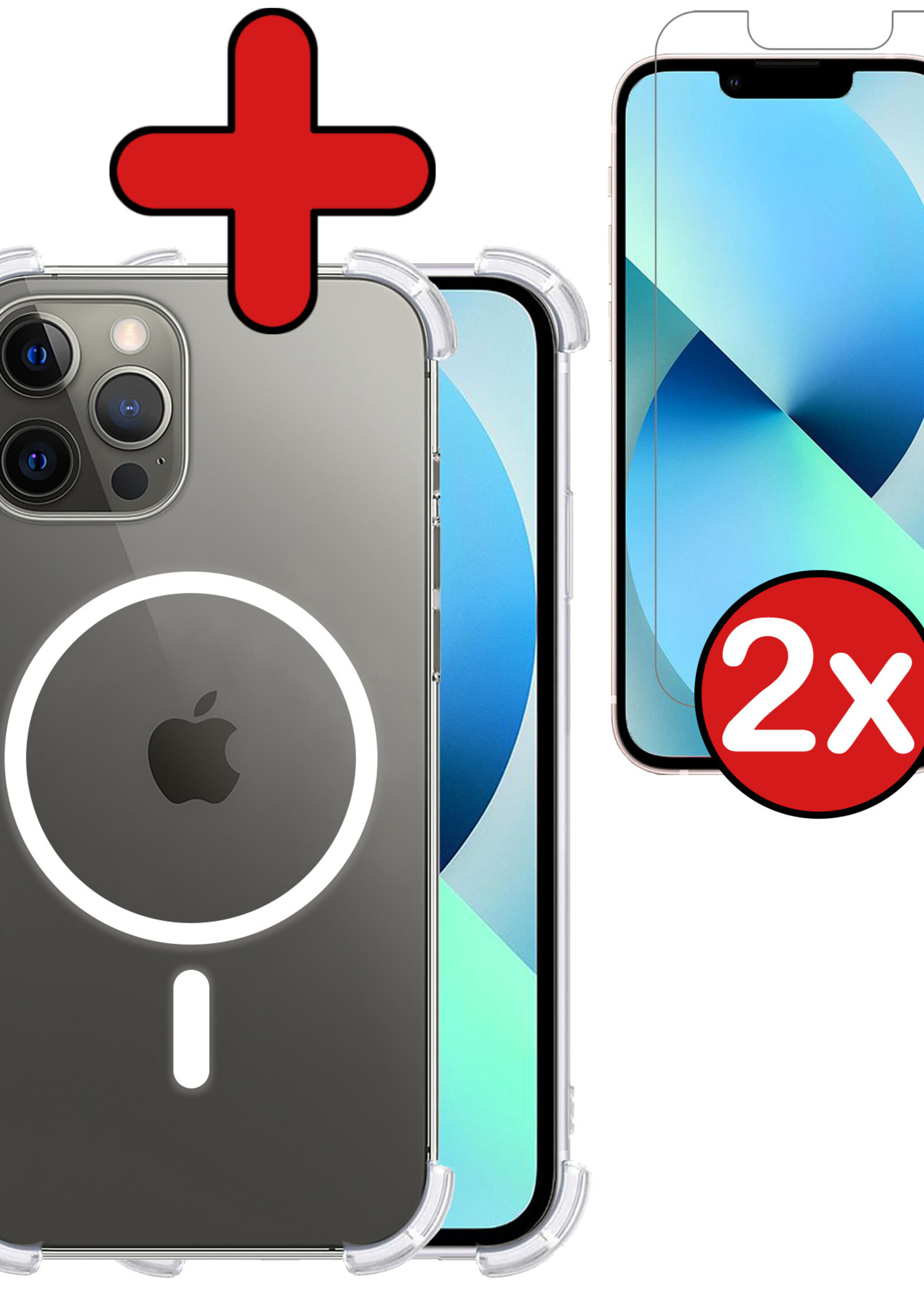 BTH Hoesje Geschikt voor iPhone 13 Pro Max Hoesje Geschikt voor Magsafe Hoesje Shock Proof Cover Met 2x Screenprotector - Hoes Geschikt voor iPhone 13 Pro Max Hoesje Magsafe Case Shockproof - Transparant