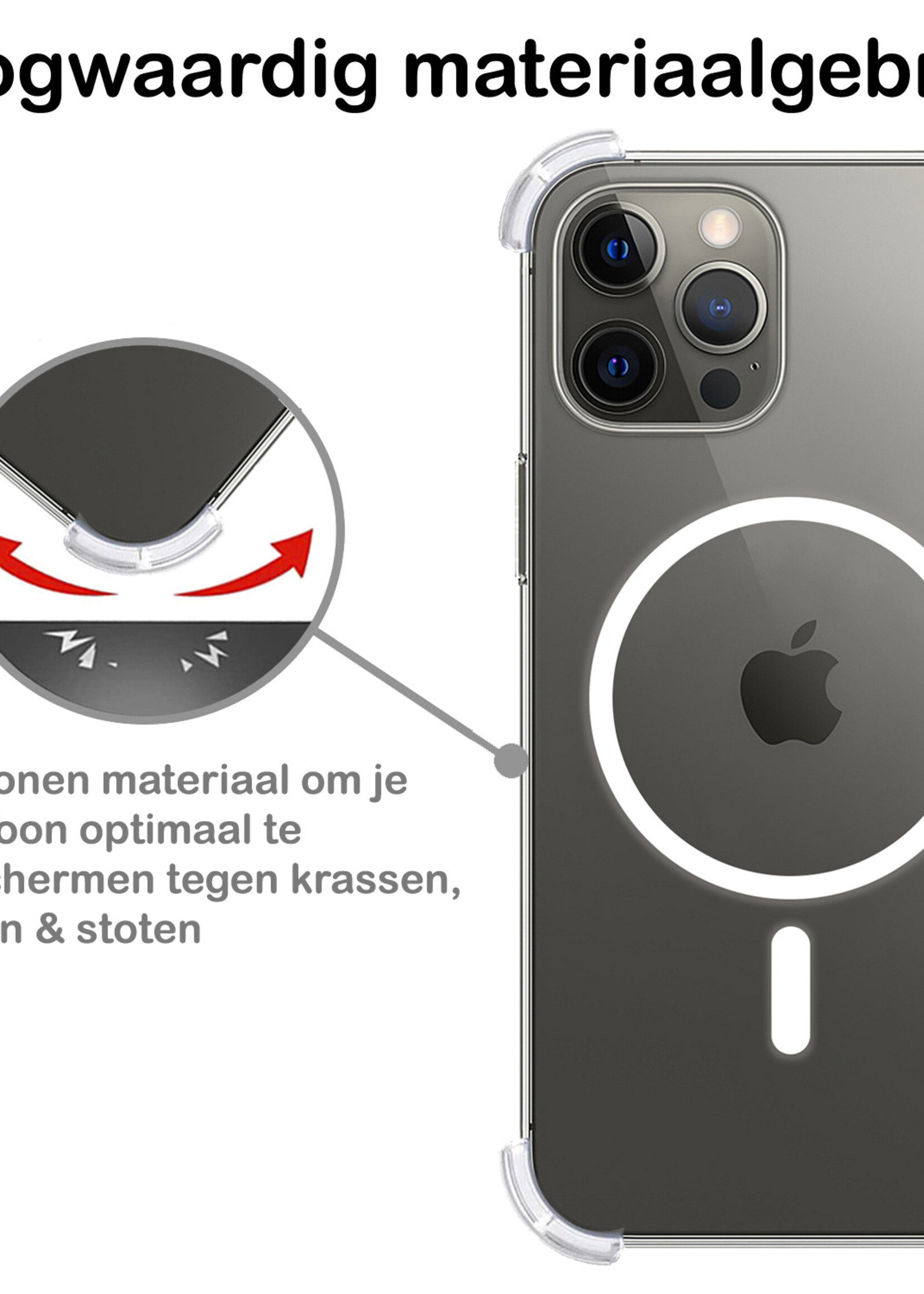 BTH Hoesje Geschikt voor iPhone 13 Pro Max Hoesje Geschikt voor Magsafe Hoesje Shock Proof Cover Met 2x Screenprotector - Hoes Geschikt voor iPhone 13 Pro Max Hoesje Magsafe Case Shockproof - Transparant