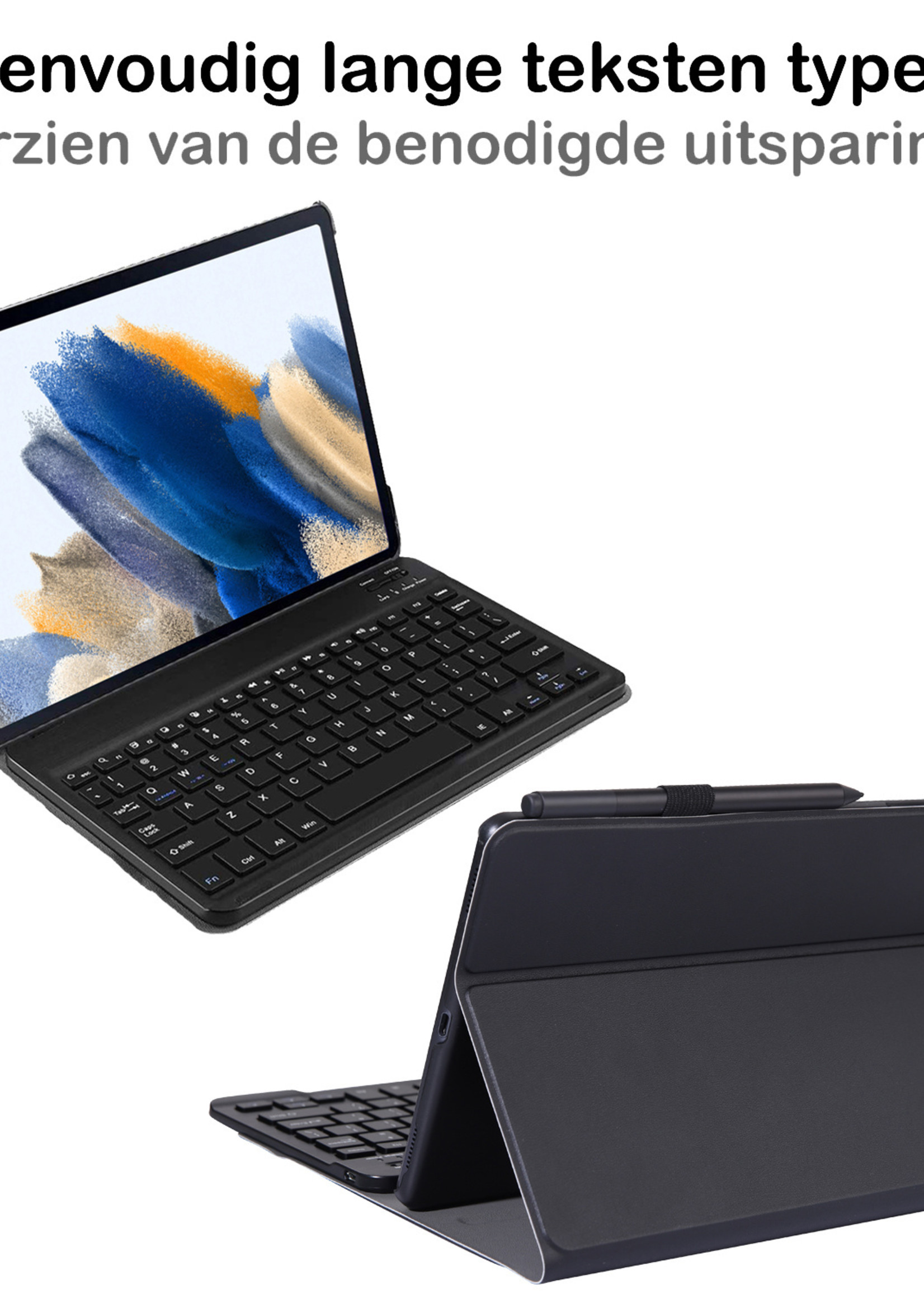 BTH Hoes Geschikt voor Samsung Galaxy Tab A8 Hoes Toetsenbord Hoesje Keyboard Case Cover - Hoesje Geschikt voor Samsung Tab A8 Hoes Toetsenbord Case - Zwart