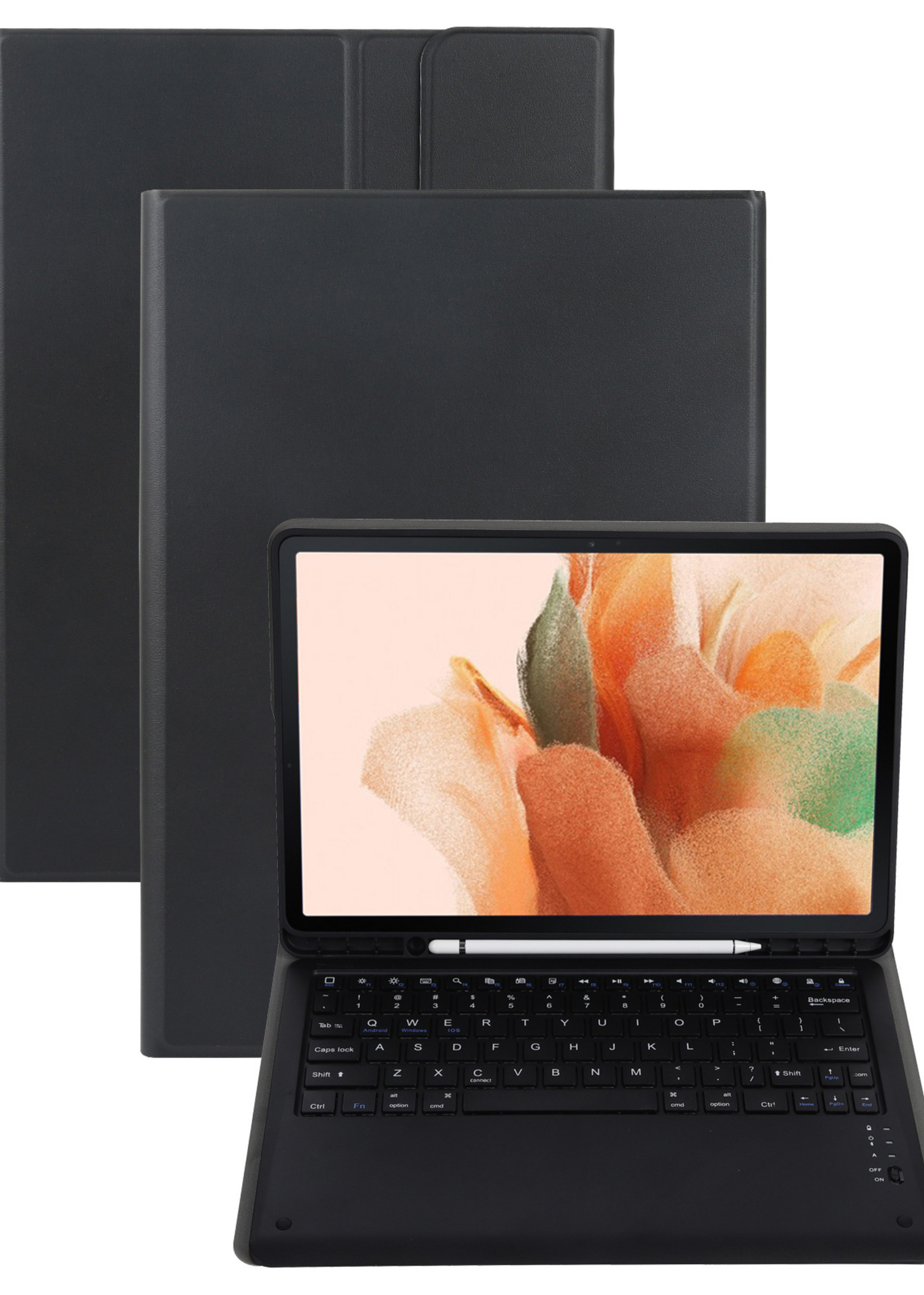 BTH Samsung Galaxy Tab S7 FE Hoesje Toetsenbord Hoes Luxe Keyboard Case Cover (12,4 inch) - Zwart