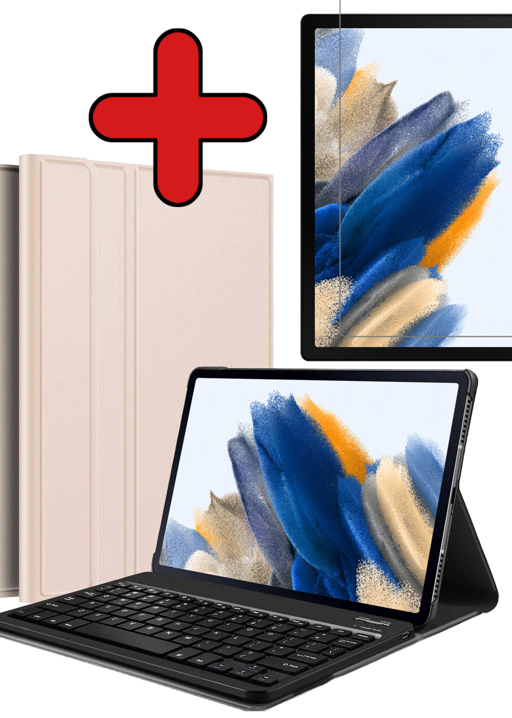 BTH Hoes Geschikt voor Samsung Galaxy Tab A8 Hoes Toetsenbord Hoesje Keyboard Case Cover Met Screenprotector - Hoesje Geschikt voor Samsung Tab A8 Hoes Toetsenbord Case - Goud