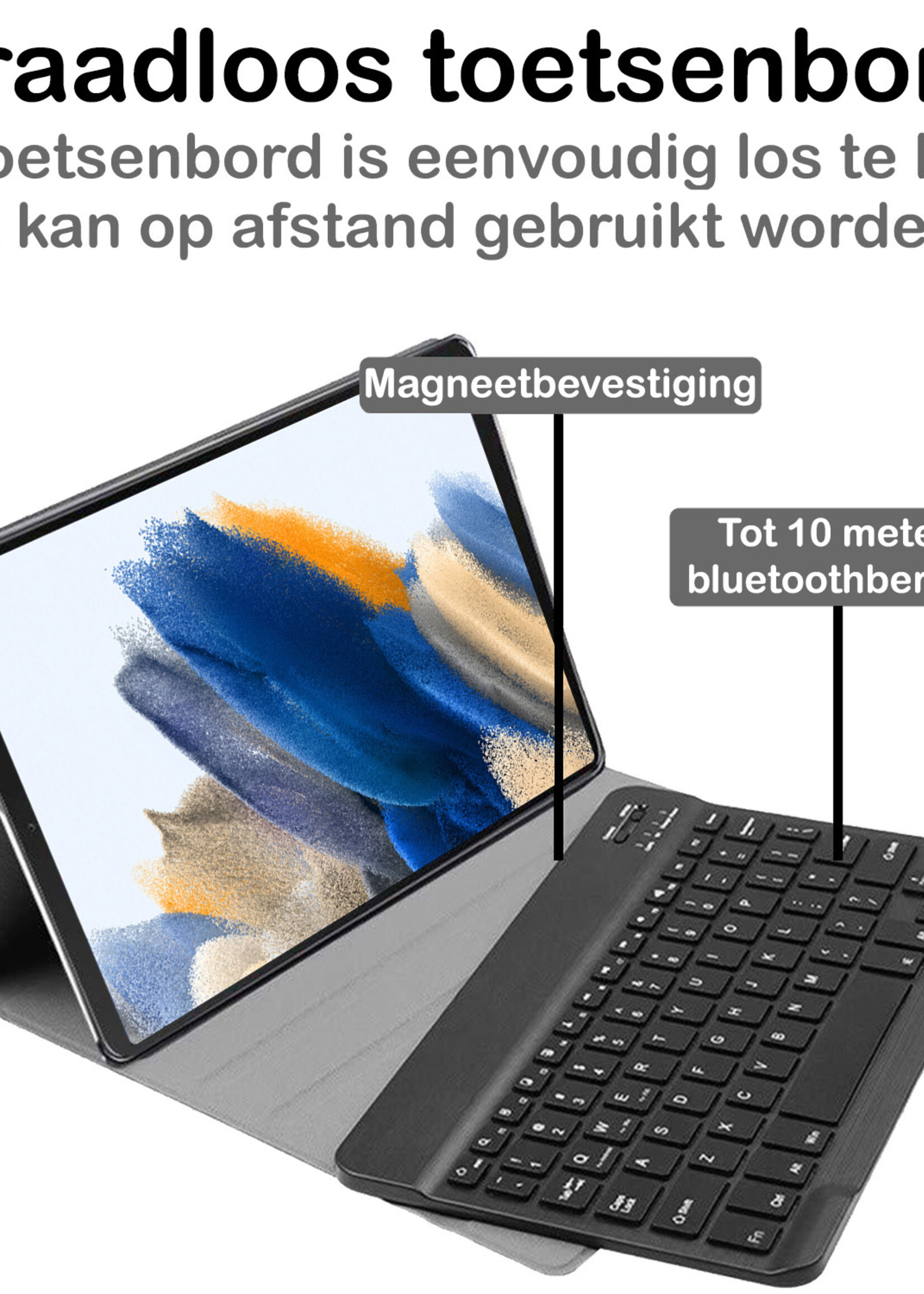 BTH Hoes Geschikt voor Samsung Galaxy Tab A8 Hoes Toetsenbord Hoesje Keyboard Case Cover Met Screenprotector - Hoesje Geschikt voor Samsung Tab A8 Hoes Toetsenbord Case - Goud