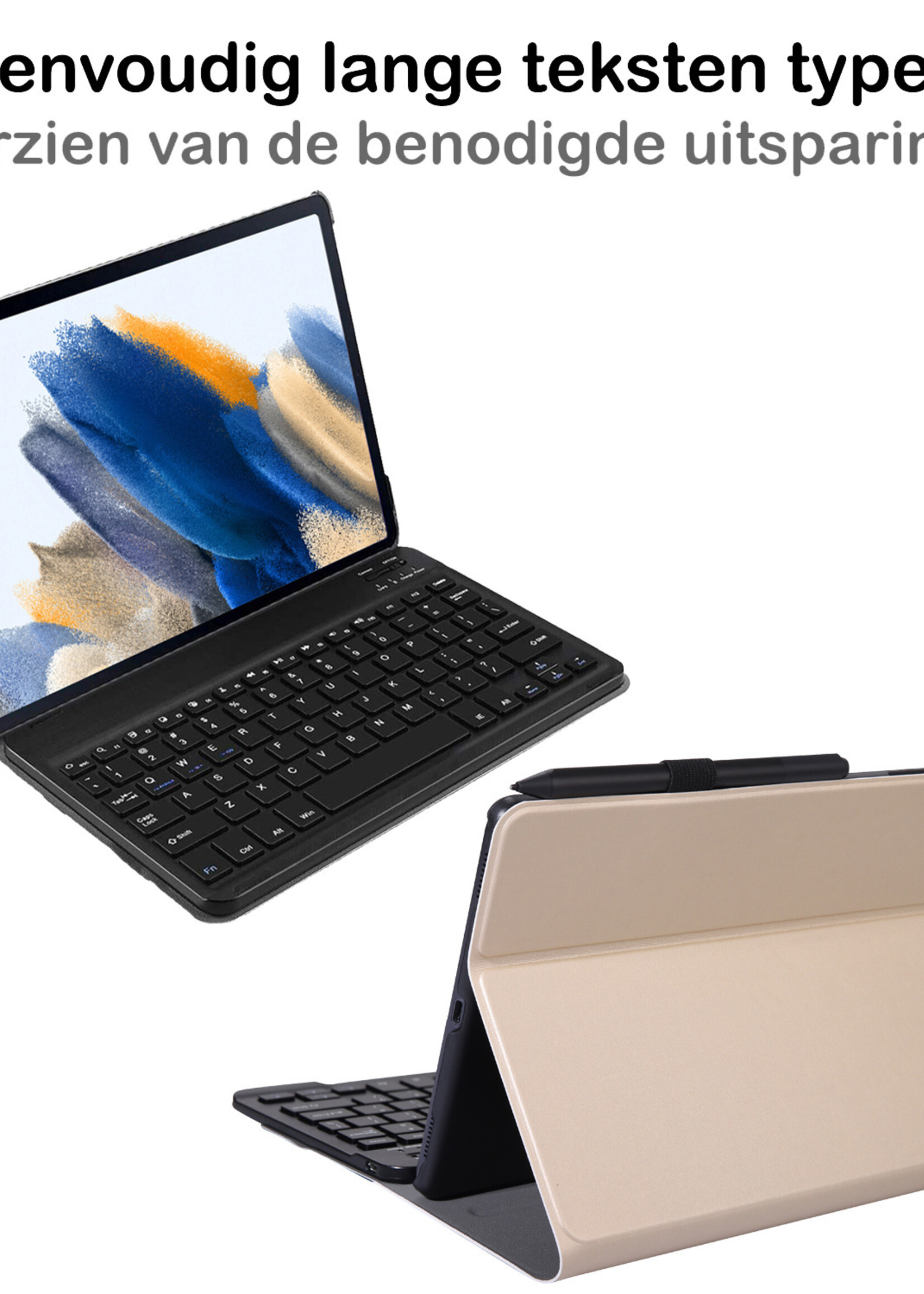 BTH Hoes Geschikt voor Samsung Galaxy Tab A8 Hoes Toetsenbord Hoesje Keyboard Case Cover Met Screenprotector - Hoesje Geschikt voor Samsung Tab A8 Hoes Toetsenbord Case - Goud