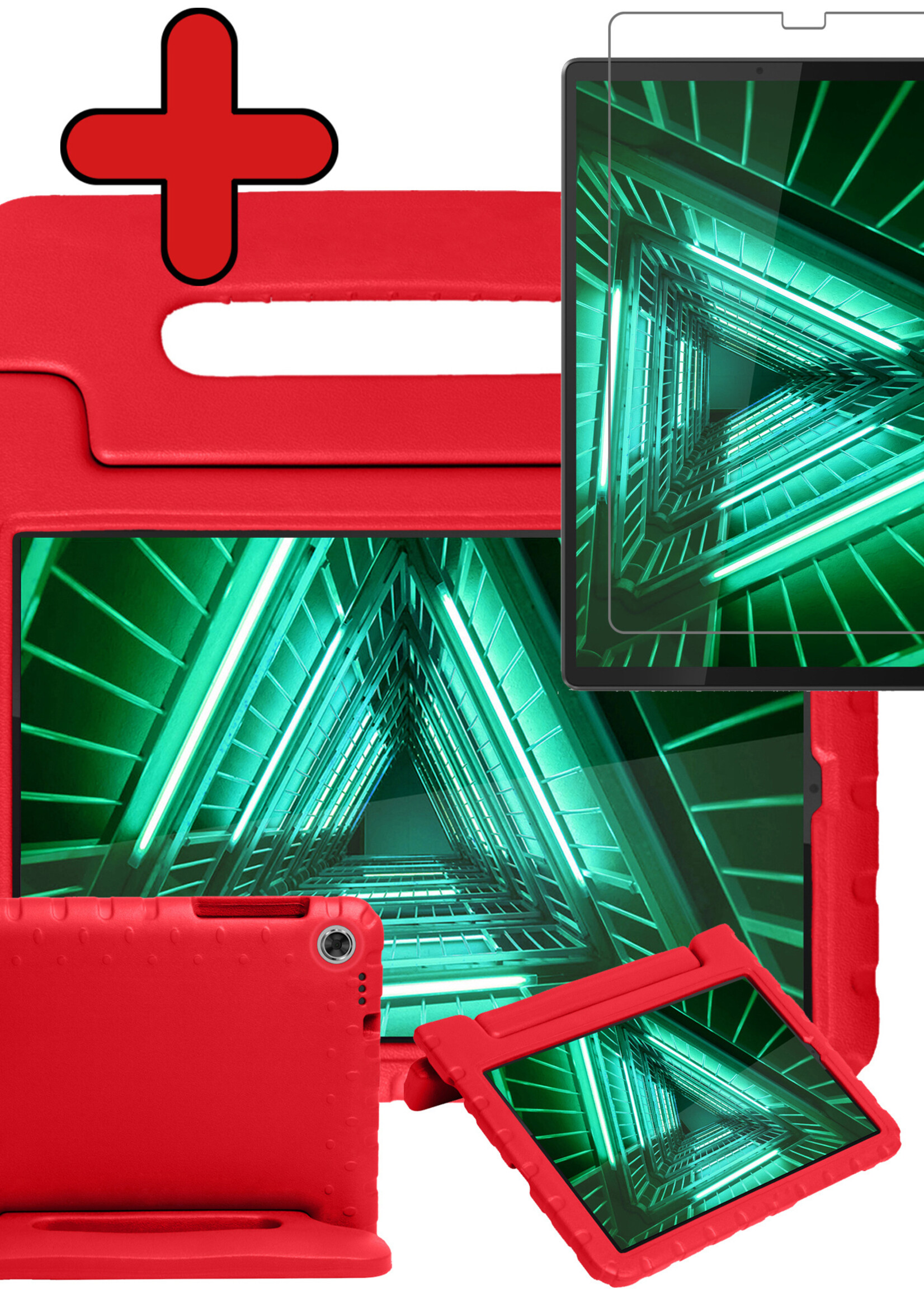 BTH Kinderhoes Geschikt voor Lenovo Tab M10 FHD Plus 2nd Gen Hoes Kinder Hoesje Kids Case Cover Kidsproof Met Screenprotector - Hoesje Geschikt voor Lenovo Tab M10 FHD Plus (2e Gen) Hoesje Kinder Hoes - Rood