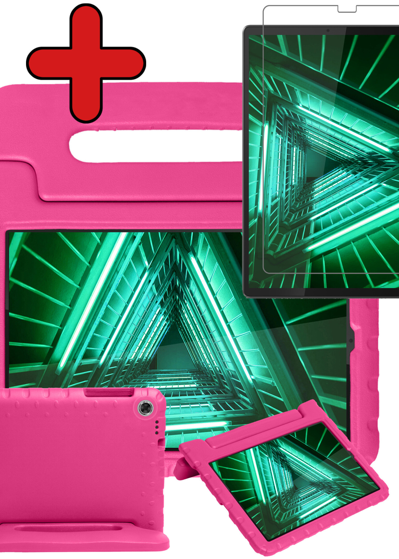 BTH Kinderhoes Geschikt voor Lenovo Tab M10 FHD Plus 2nd Gen Hoes Kinder Hoesje Kids Case Cover Kidsproof Met Screenprotector - Hoesje Geschikt voor Lenovo Tab M10 FHD Plus (2e Gen) Hoesje Kinder Hoes - Roze