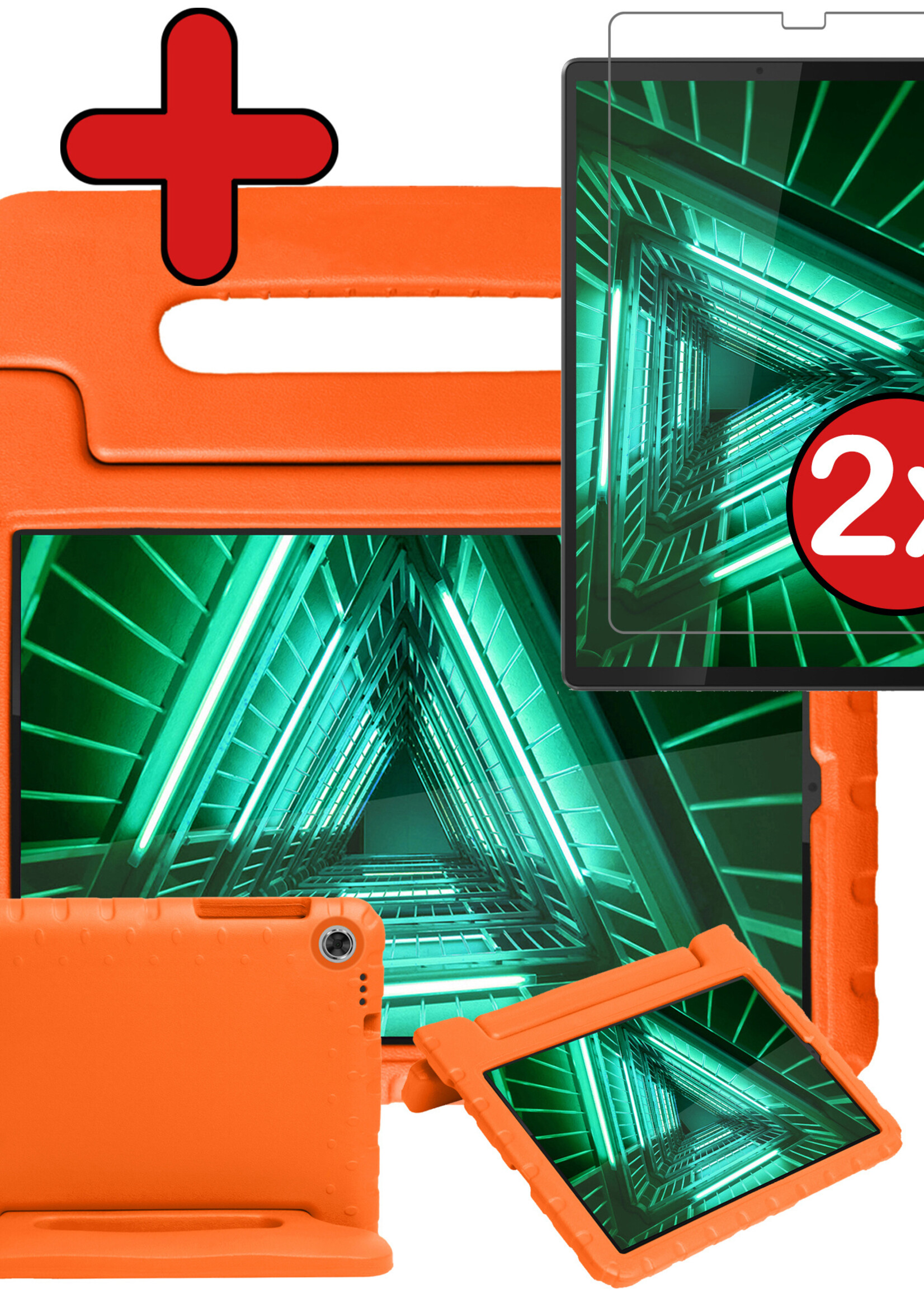 BTH Kinderhoes Geschikt voor Lenovo Tab M10 FHD Plus 2nd Gen Hoes Kinder Hoesje Kids Case Cover Kidsproof Met 2x Screenprotector - Hoesje Geschikt voor Lenovo Tab M10 FHD Plus (2e Gen) Hoesje Kinder Hoes - Oranje