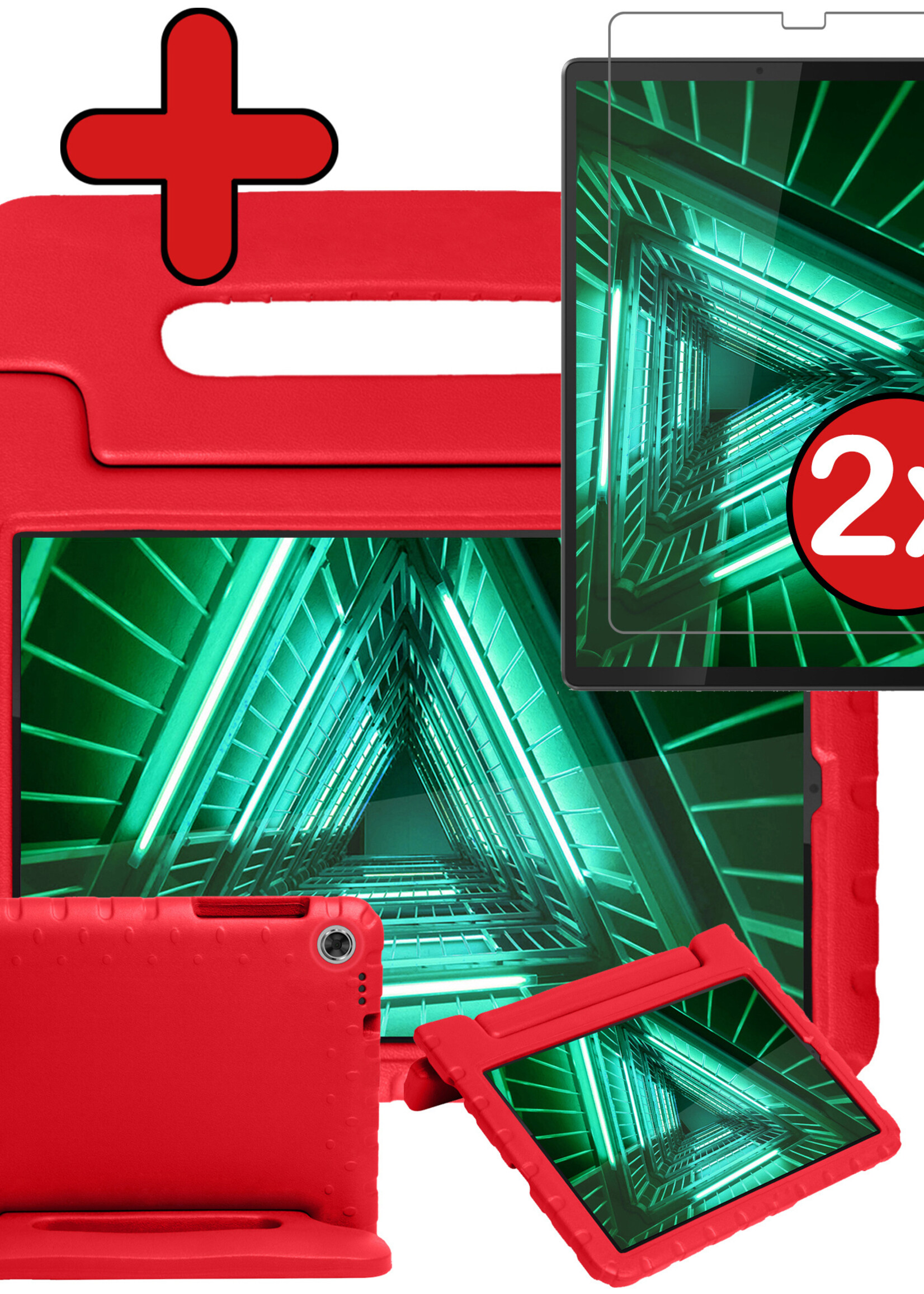 BTH Kinderhoes Geschikt voor Lenovo Tab M10 FHD Plus 2nd Gen Hoes Kinder Hoesje Kids Case Cover Kidsproof Met 2x Screenprotector - Hoesje Geschikt voor Lenovo Tab M10 FHD Plus (2e Gen) Hoesje Kinder Hoes - Rood