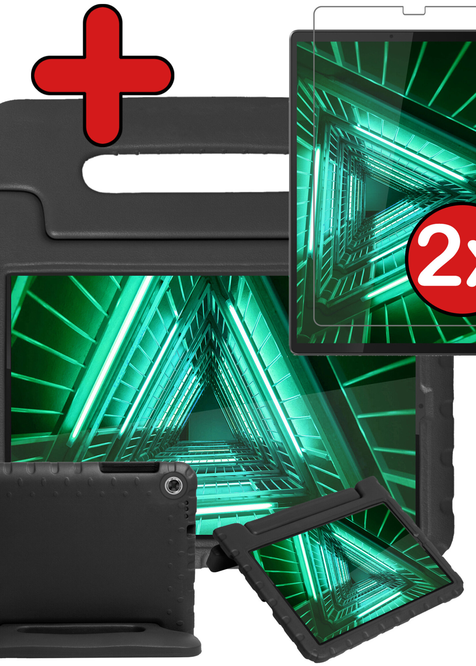 BTH Kinderhoes Geschikt voor Lenovo Tab M10 FHD Plus 2nd Gen Hoes Kinder Hoesje Kids Case Cover Kidsproof Met 2x Screenprotector - Hoesje Geschikt voor Lenovo Tab M10 FHD Plus (2e Gen) Hoesje Kinder Hoes - Zwart