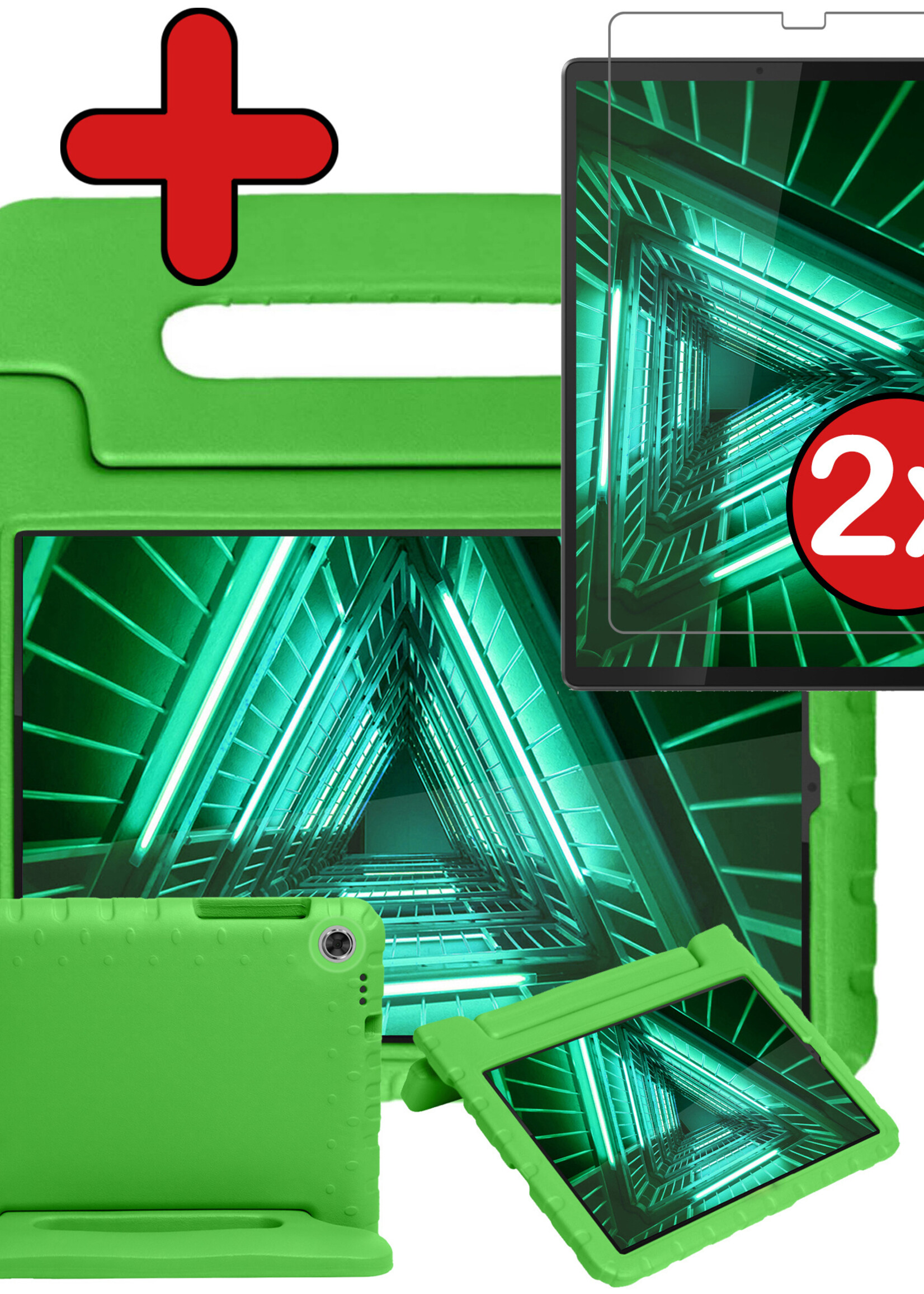 BTH Kinderhoes Geschikt voor Lenovo Tab M10 FHD Plus 2nd Gen Hoes Kinder Hoesje Kids Case Cover Kidsproof Met 2x Screenprotector - Hoesje Geschikt voor Lenovo Tab M10 FHD Plus (2e Gen) Hoesje Kinder Hoes - Groen
