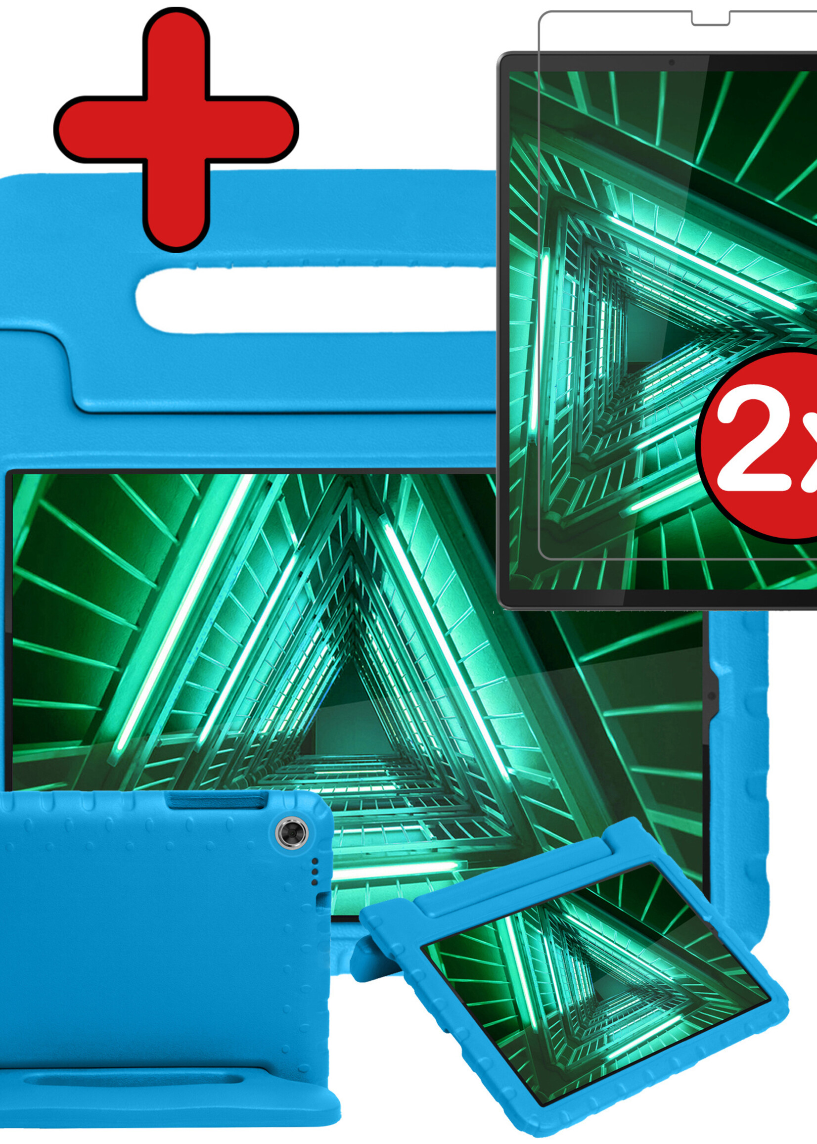 BTH Kinderhoes Geschikt voor Lenovo Tab M10 FHD Plus 2nd Gen Hoes Kinder Hoesje Kids Case Cover Kidsproof Met 2x Screenprotector - Hoesje Geschikt voor Lenovo Tab M10 FHD Plus (2e Gen) Hoesje Kinder Hoes - Blauw