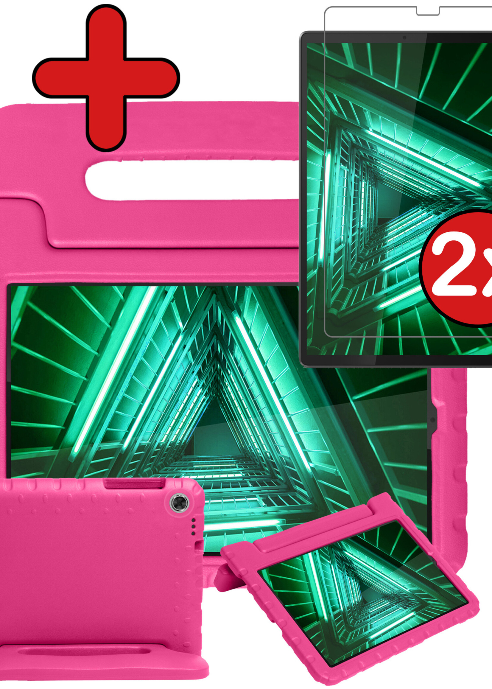 BTH Kinderhoes Geschikt voor Lenovo Tab M10 FHD Plus 2nd Gen Hoes Kinder Hoesje Kids Case Cover Kidsproof Met 2x Screenprotector - Hoesje Geschikt voor Lenovo Tab M10 FHD Plus (2e Gen) Hoesje Kinder Hoes - Roze