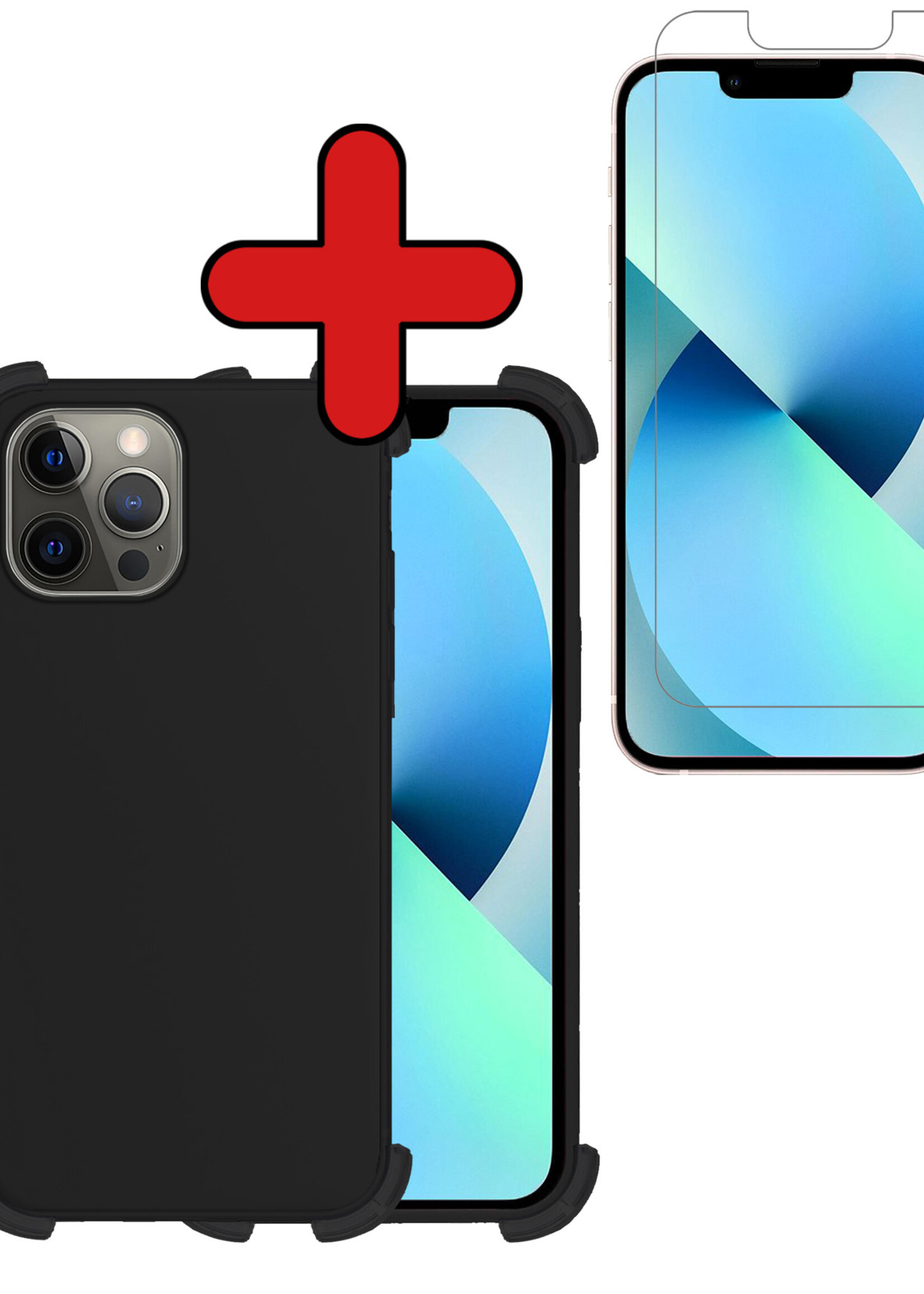 BTH Hoesje Geschikt voor iPhone 13 Pro Max Hoesje Siliconen Shock Proof Case Hoes Met Screenprotector - Hoes Geschikt voor iPhone 13 Pro Max Hoes Cover Case Shockproof - Zwart