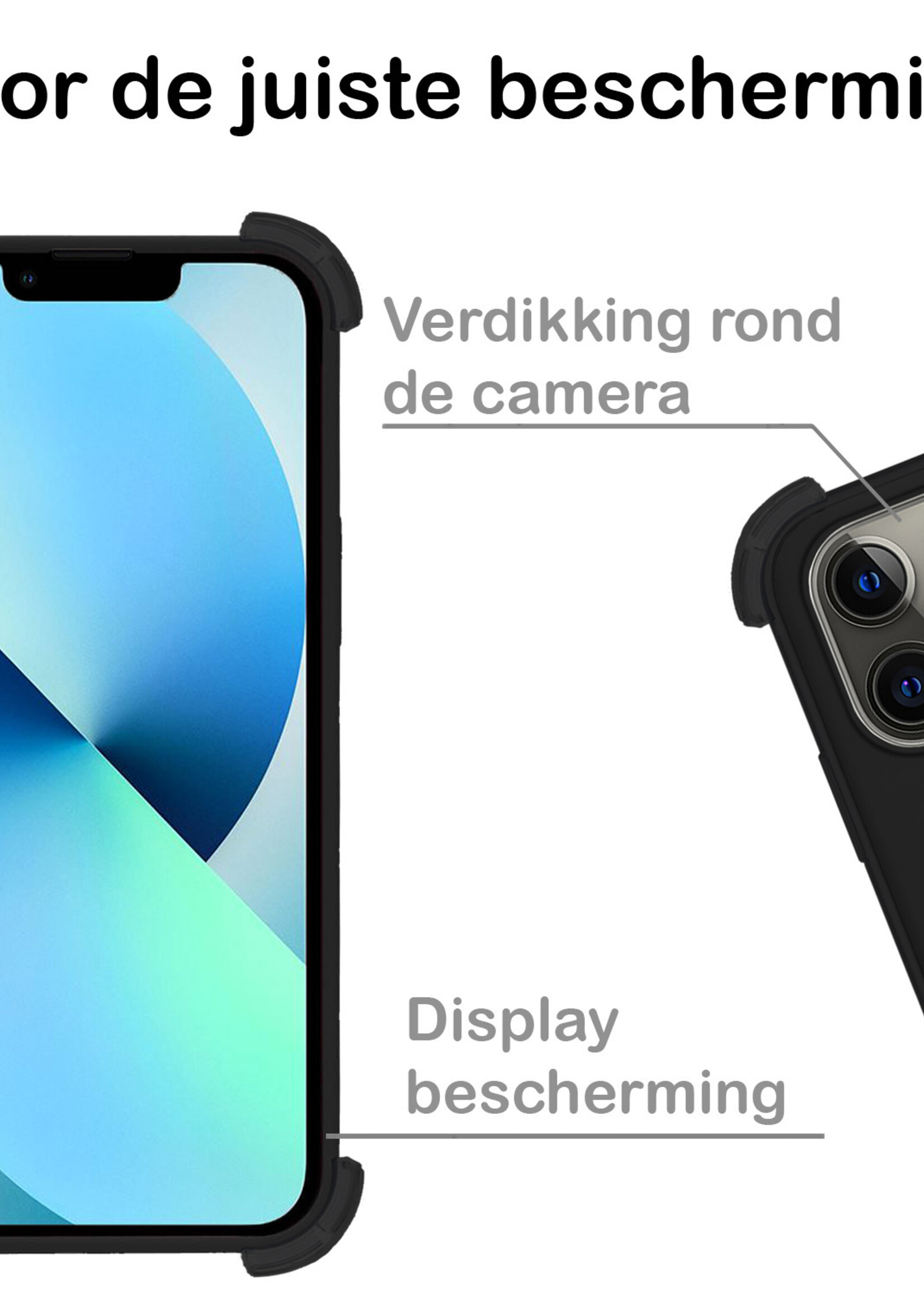 BTH Hoesje Geschikt voor iPhone 13 Pro Max Hoesje Siliconen Shock Proof Case Hoes Met Screenprotector - Hoes Geschikt voor iPhone 13 Pro Max Hoes Cover Case Shockproof - Zwart