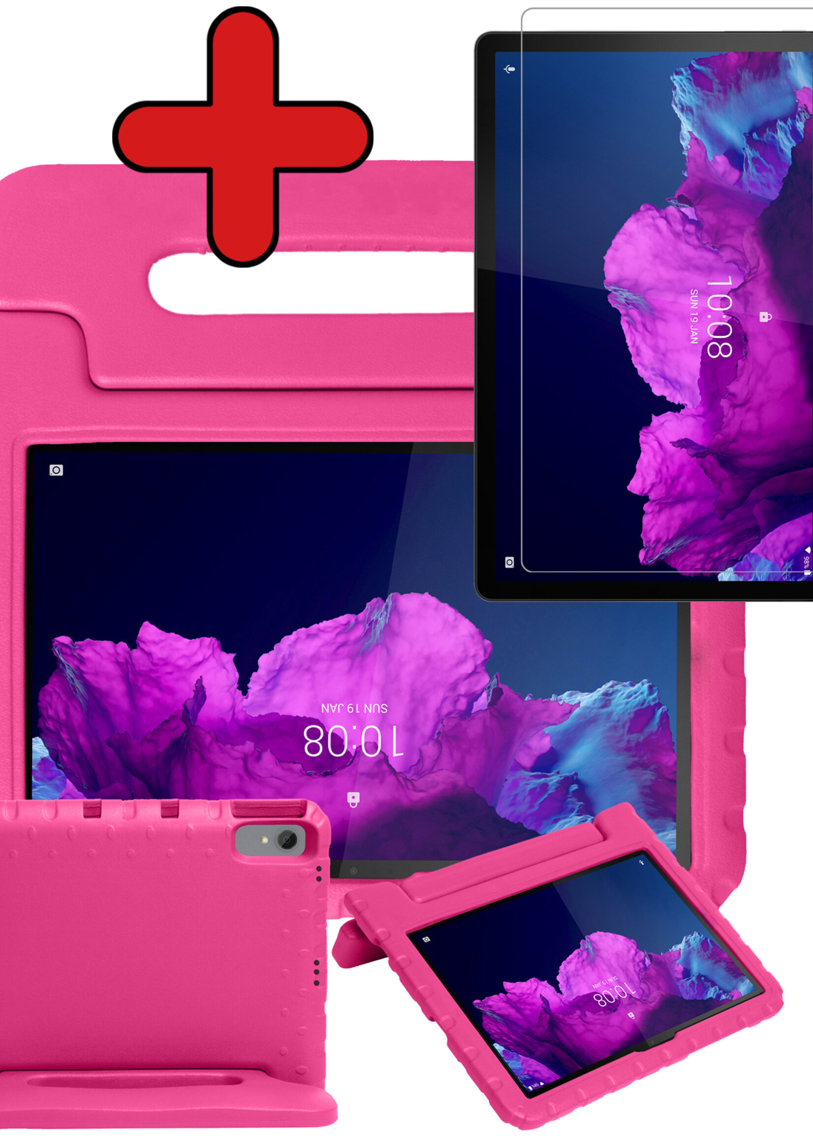 BTH Kinderhoes Geschikt voor Lenovo Tab P11 Hoes Kinder Hoesje Kids Case Cover Kidsproof Met Screenprotector - Hoesje Geschikt voor Lenovo Tab P11 Hoesje Kinder Hoes - Roze