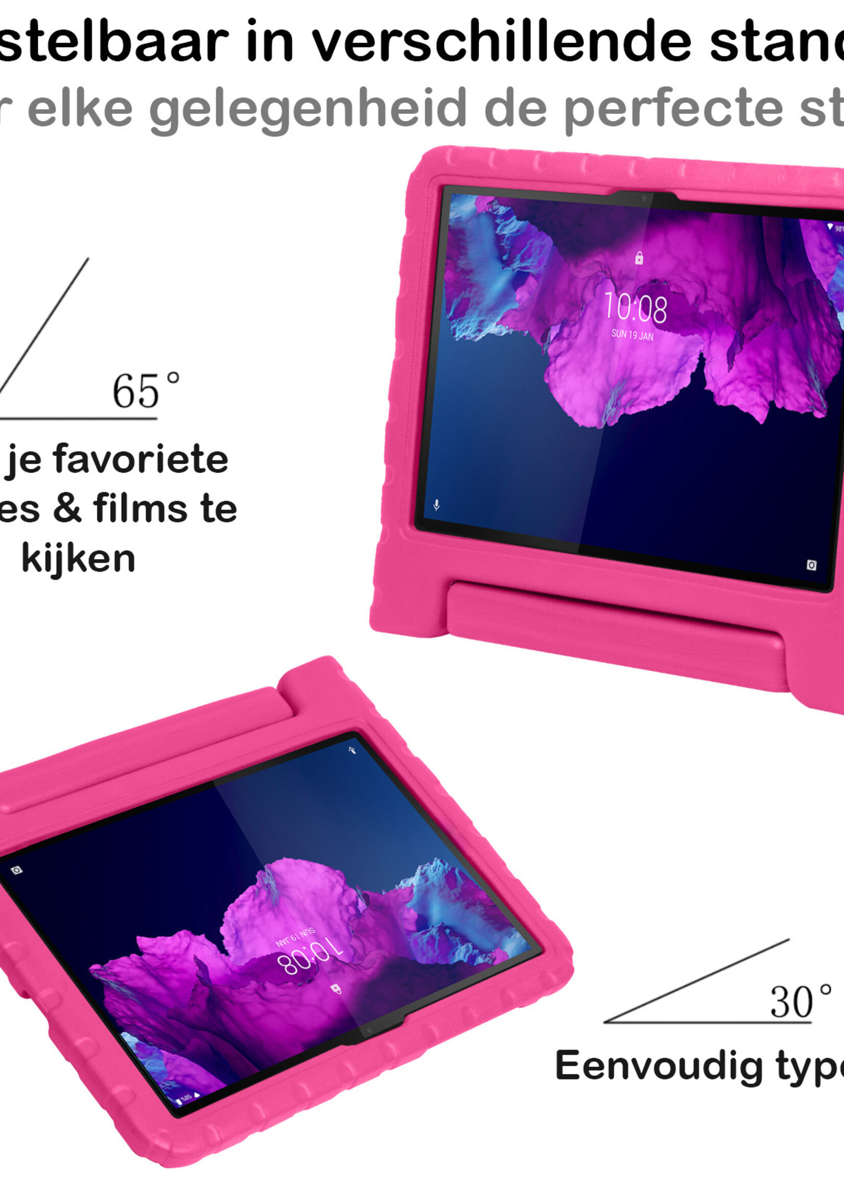 BTH Kinderhoes Geschikt voor Lenovo Tab P11 Hoes Kinder Hoesje Kids Case Cover Kidsproof Met Screenprotector - Hoesje Geschikt voor Lenovo Tab P11 Hoesje Kinder Hoes - Roze