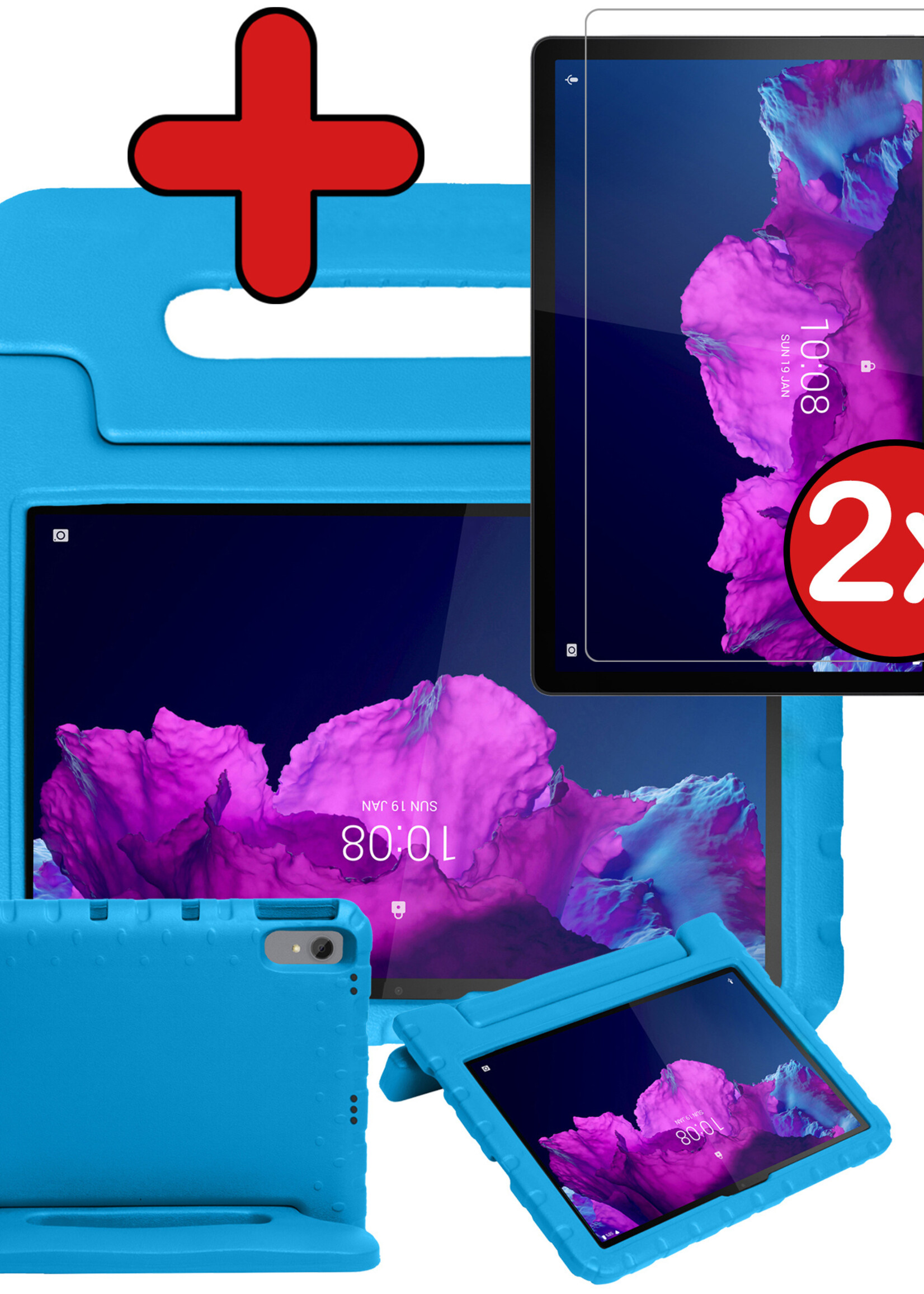BTH Kinderhoes Geschikt voor Lenovo Tab P11 Hoes Kinder Hoesje Kids Case Cover Kidsproof Met 2x Screenprotector - Hoesje Geschikt voor Lenovo Tab P11 Hoesje Kinder Hoes - Blauw