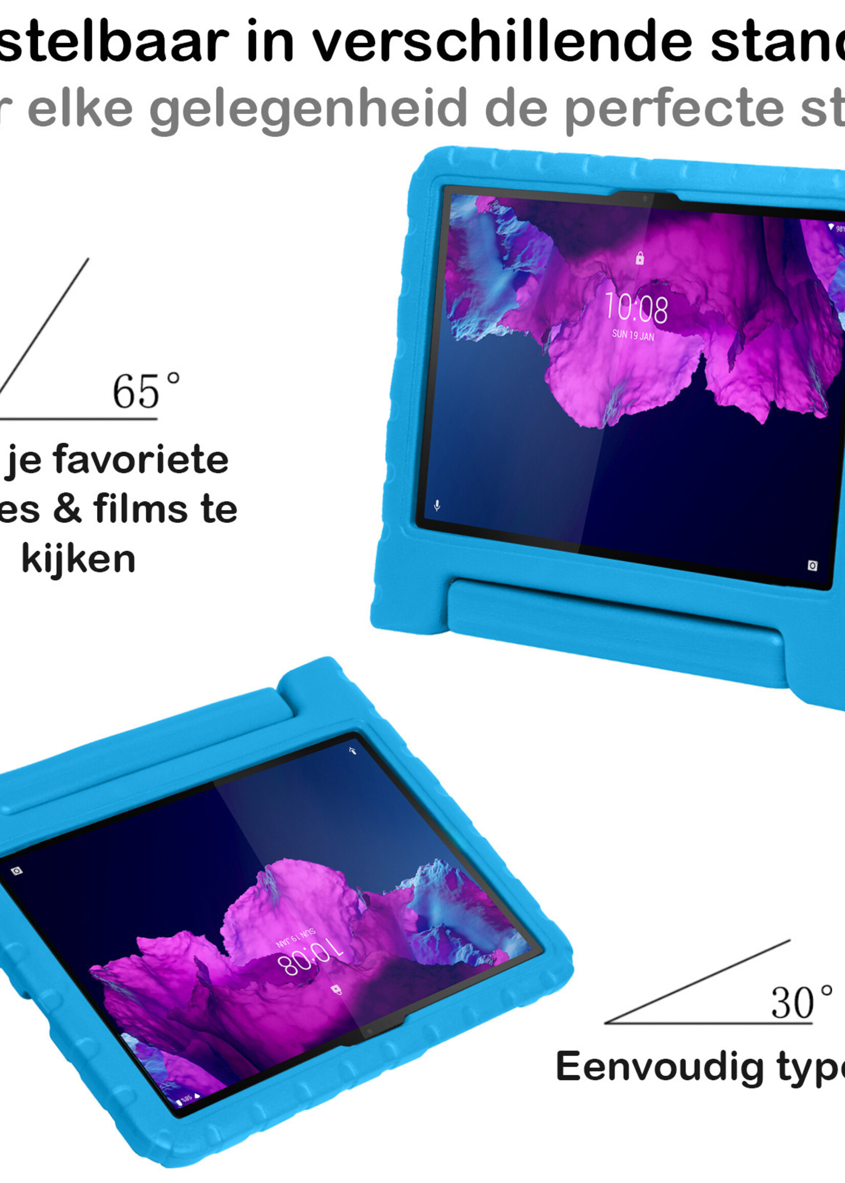 BTH Kinderhoes Geschikt voor Lenovo Tab P11 Hoes Kinder Hoesje Kids Case Cover Kidsproof Met 2x Screenprotector - Hoesje Geschikt voor Lenovo Tab P11 Hoesje Kinder Hoes - Blauw