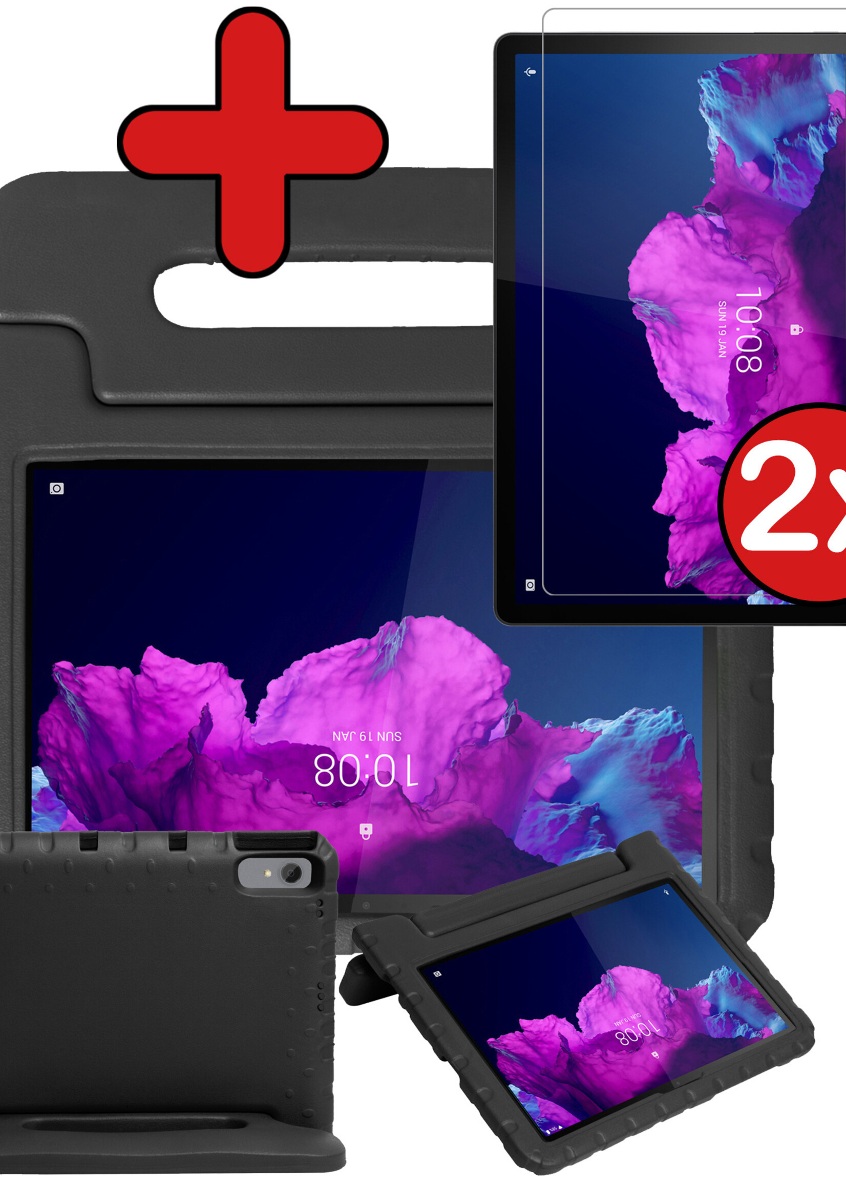 BTH Kinderhoes Geschikt voor Lenovo Tab P11 Hoes Kinder Hoesje Kids Case Cover Kidsproof Met 2x Screenprotector - Hoesje Geschikt voor Lenovo Tab P11 Hoesje Kinder Hoes - Zwart