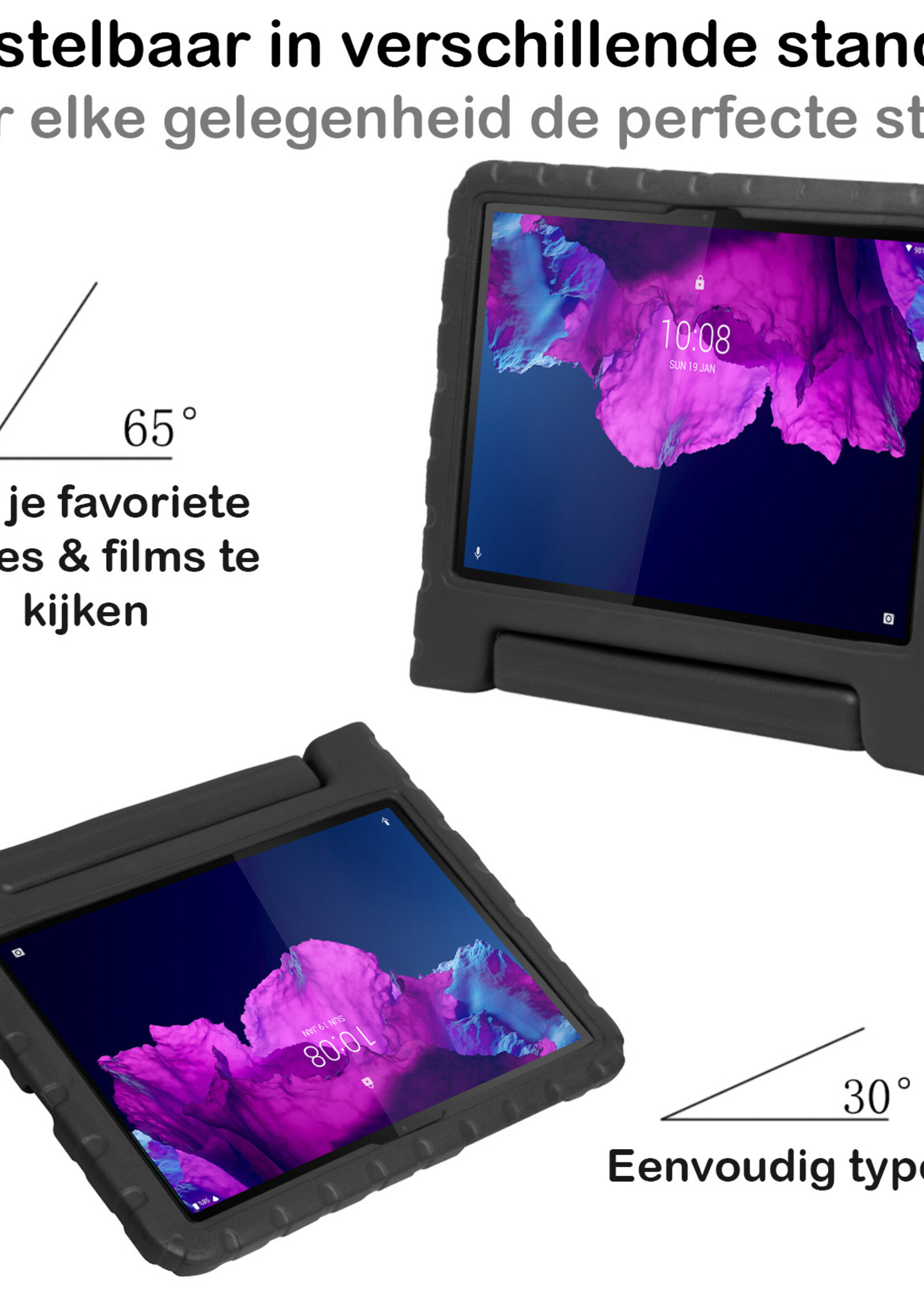 BTH Kinderhoes Geschikt voor Lenovo Tab P11 Hoes Kinder Hoesje Kids Case Cover Kidsproof Met 2x Screenprotector - Hoesje Geschikt voor Lenovo Tab P11 Hoesje Kinder Hoes - Zwart
