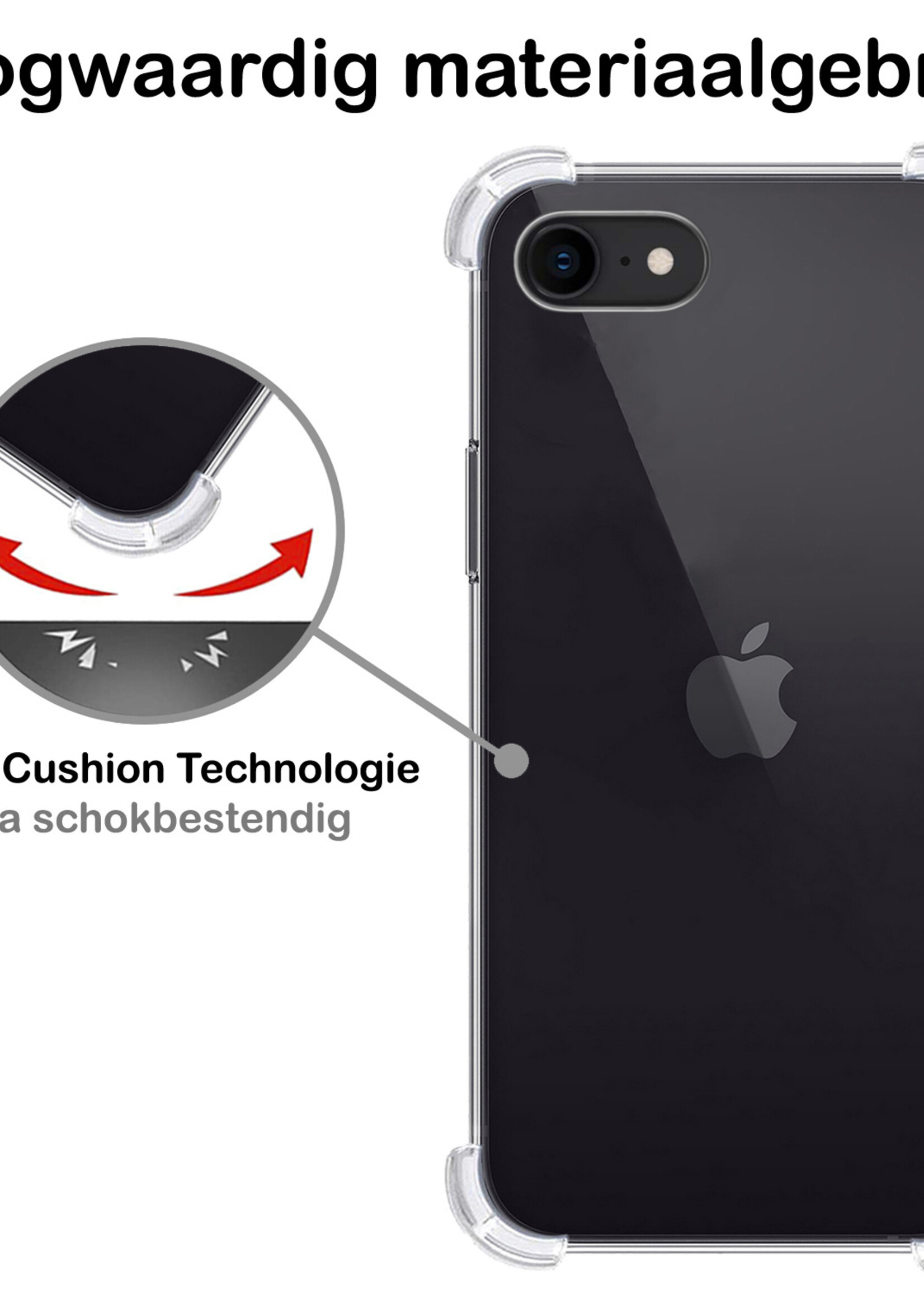 BTH Hoesje Geschikt voor iPhone SE 2022 Hoesje Siliconen Shock Proof Case Hoes - Hoes Geschikt voor iPhone SE (2022) Hoes Cover Case Shockproof - Transparant - 2 PACK