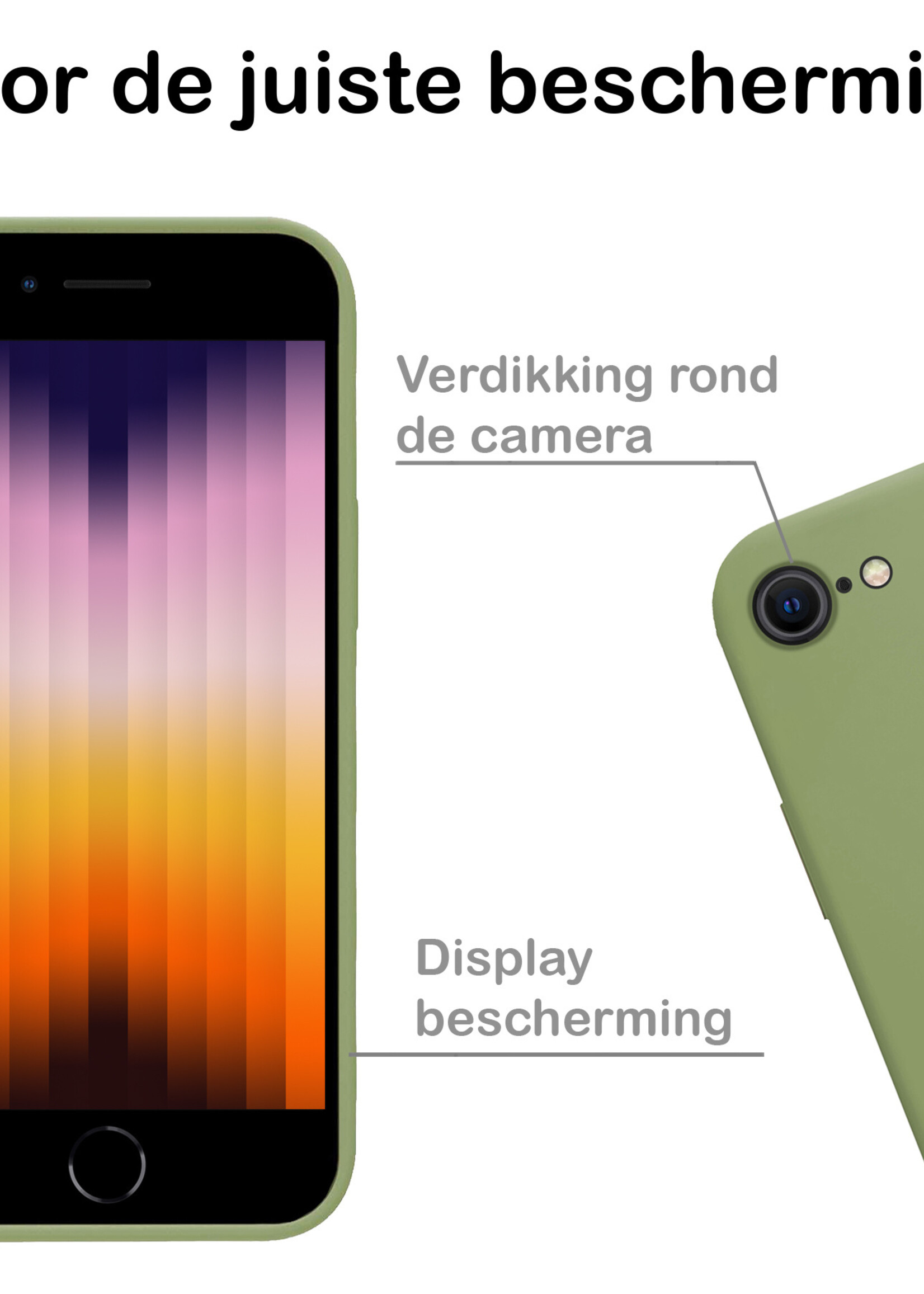 BTH Hoesje Geschikt voor iPhone SE 2022 Hoesje Siliconen Case Hoes - Hoes Geschikt voor iPhone SE (2022) Hoes Cover Case - Groen - 2 PACK