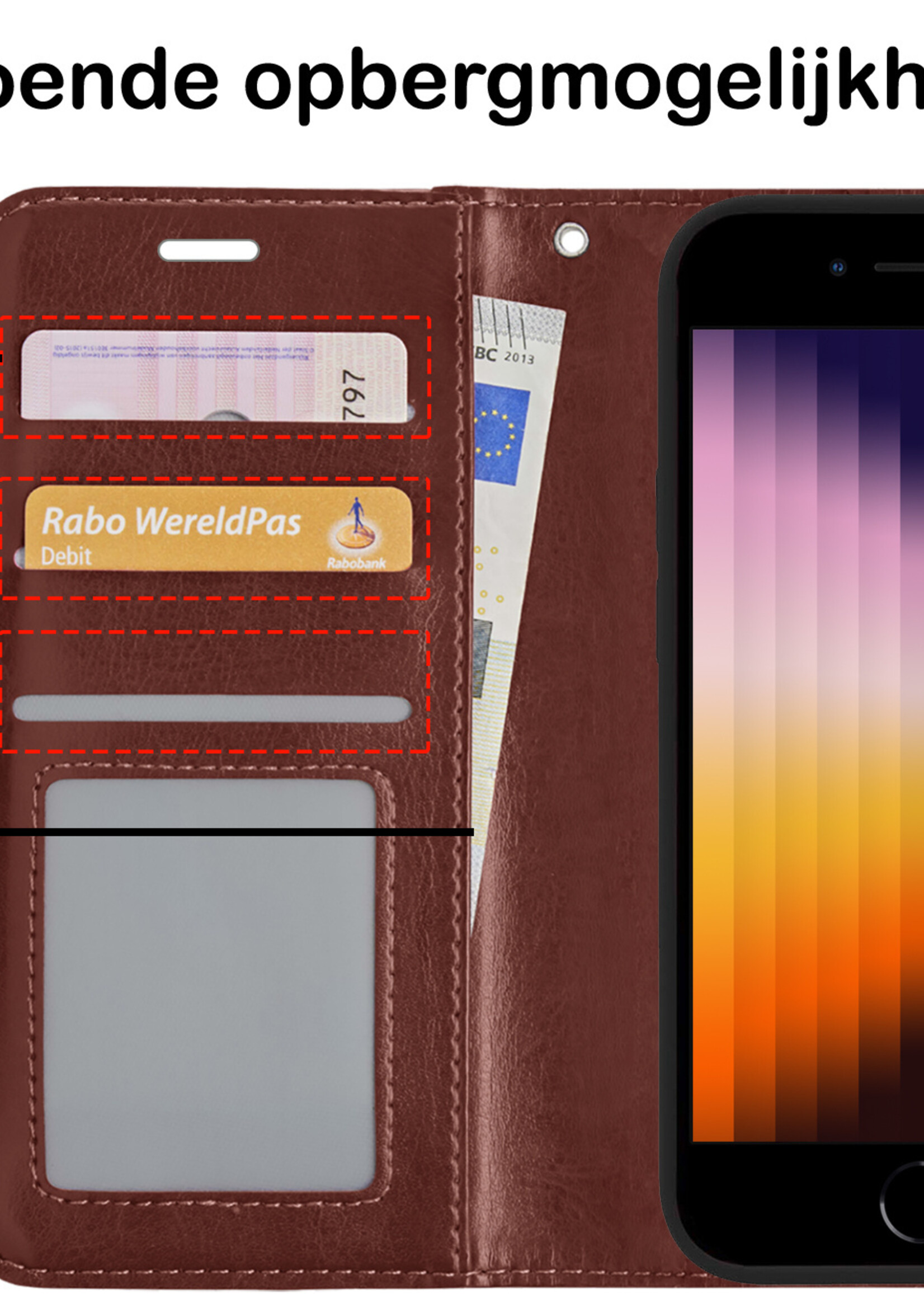 BTH Hoes voor iPhone SE 2022 Hoesje Book Case Hoes - Hoes voor iPhone SE 2022 Hoes Wallet Case Hoesje - Bruin